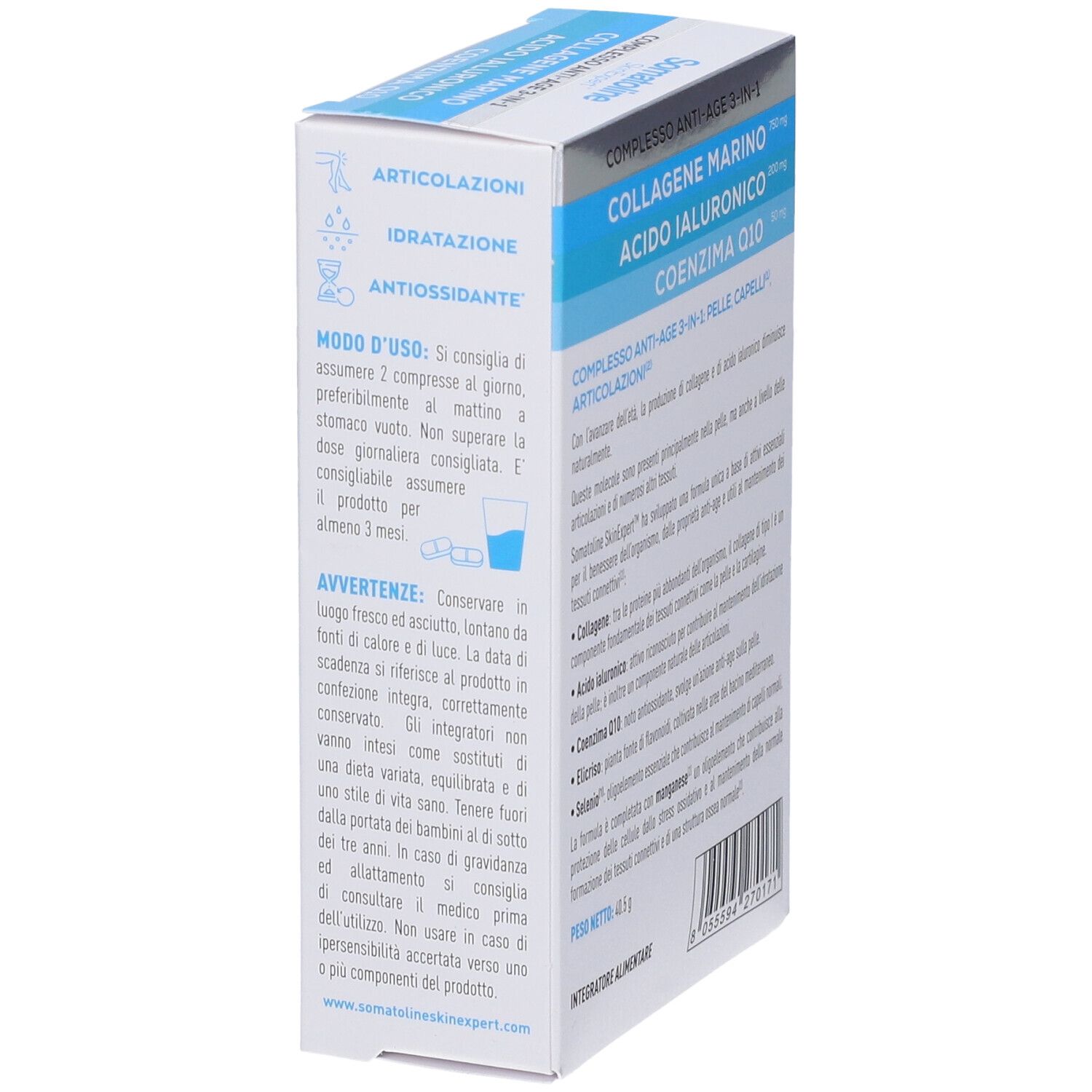 Somatoline SkinExpert Anti-Age 3-in-1: Modalità d'uso e avvertenze. Integratore alimentare.
