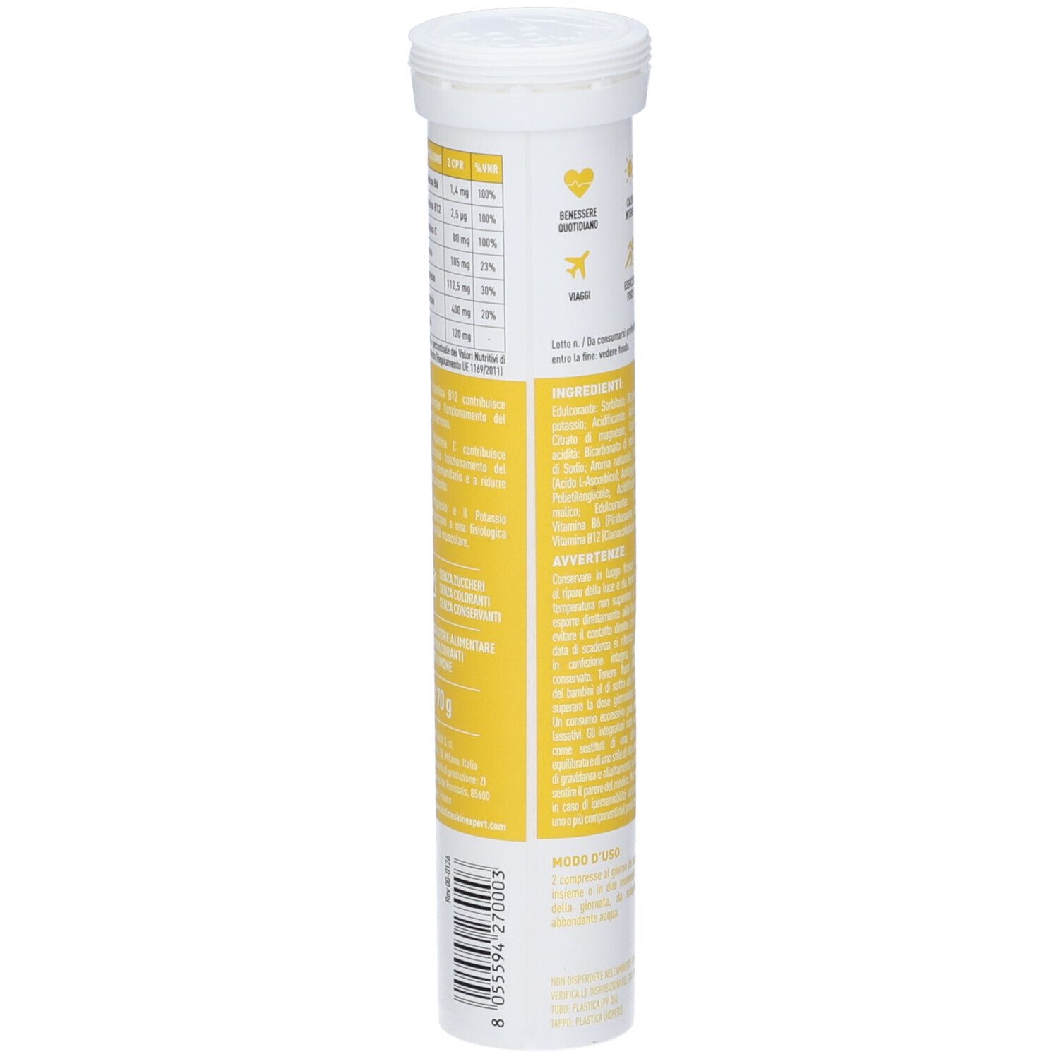 Tubo Somatoline Hydrop, retro con informazioni nutrizionali e codice a barre.
