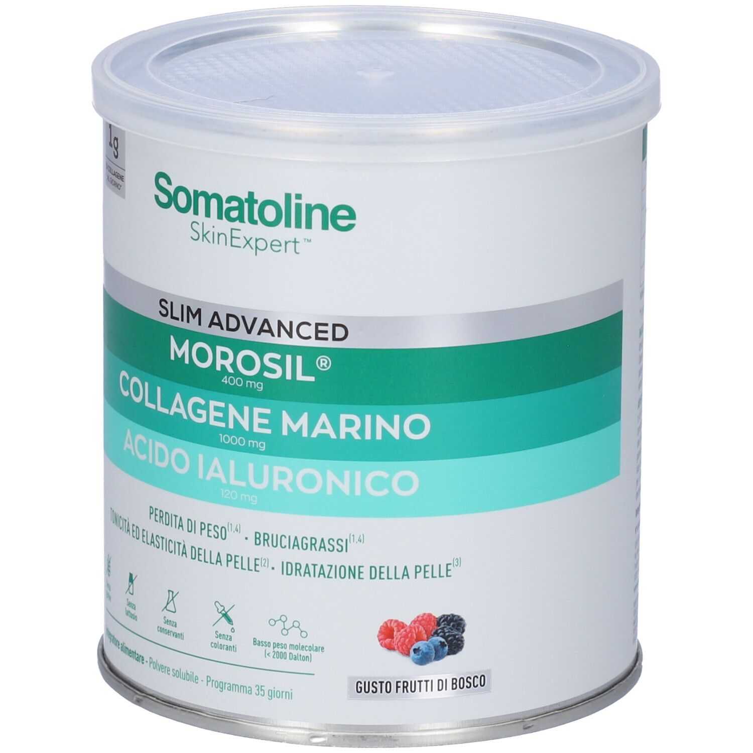 Barattolo Somatoline SkinExpert Slim Advanced con collagene, acido ialuronico e Morosil.
