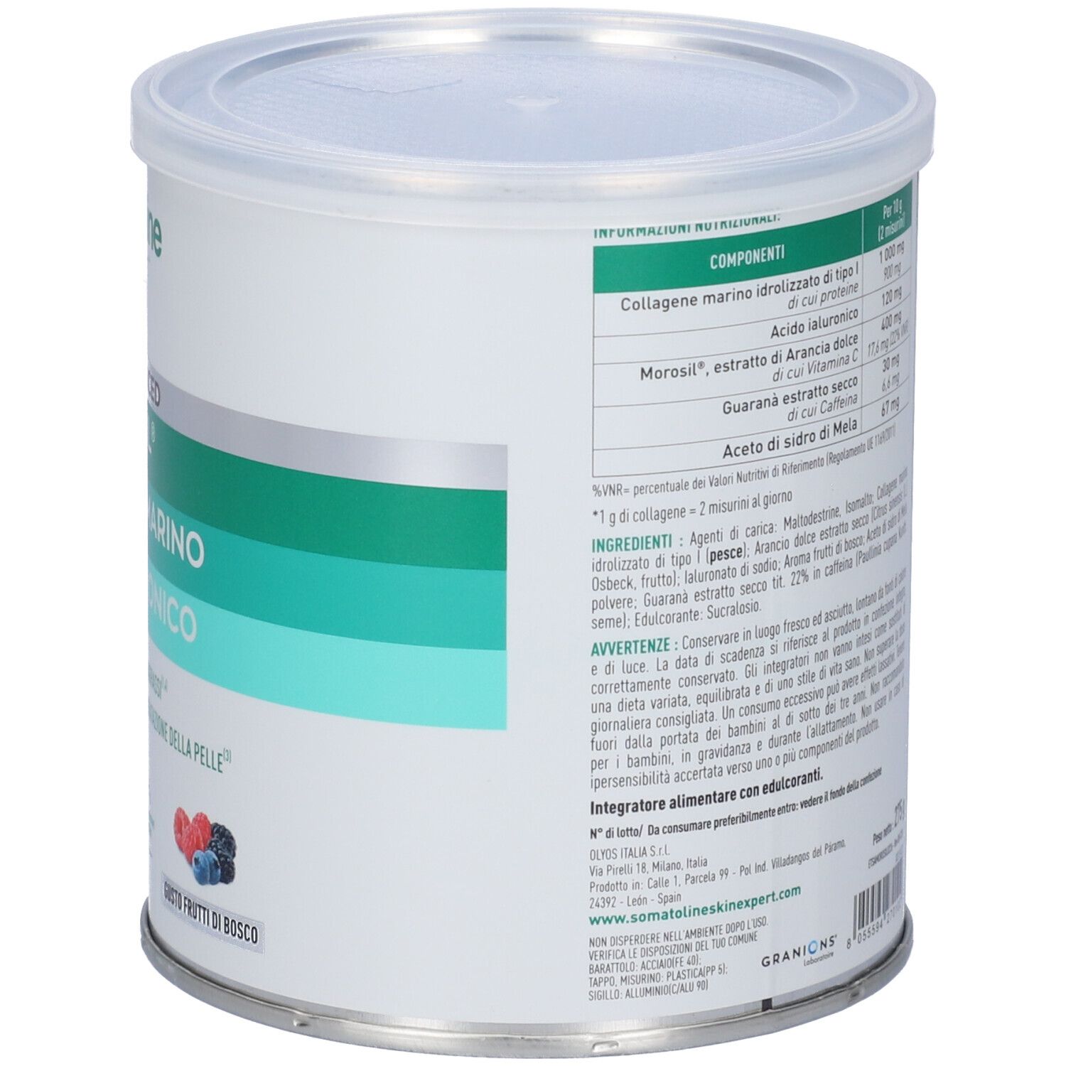 Retro del barattolo Somatoline SkinExpert Slim Advanced con ingredienti e avvertenze.