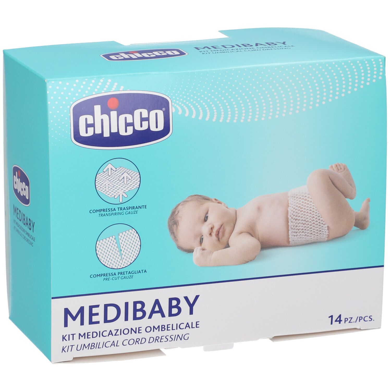 Chicco Medibaby Kit Medicazione Ombelicale: 14 pezzi. Compresse traspiranti e pre-tagliate per neonati.