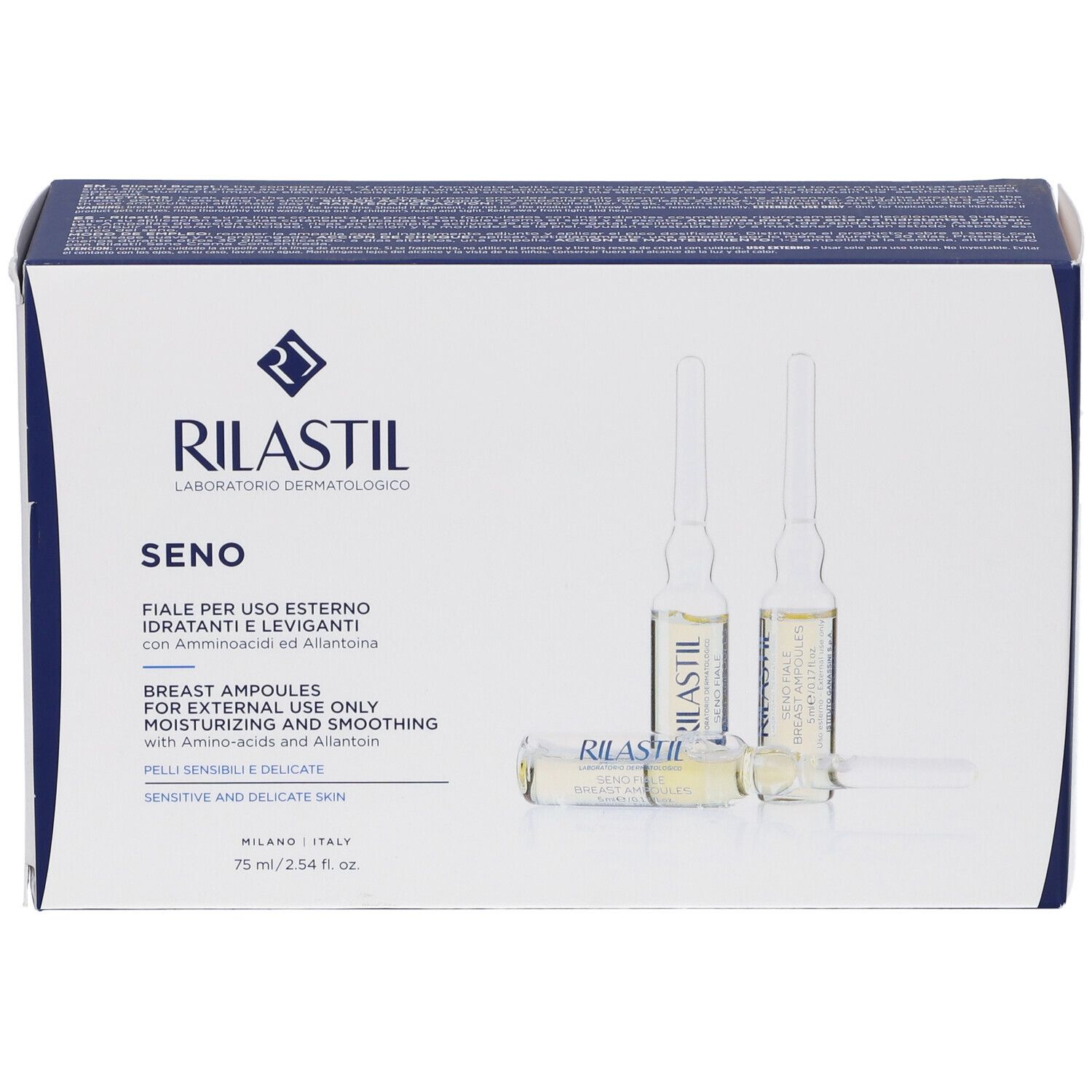 Rilastil Seno Fiale: Fronte della confezione con tre fiale.