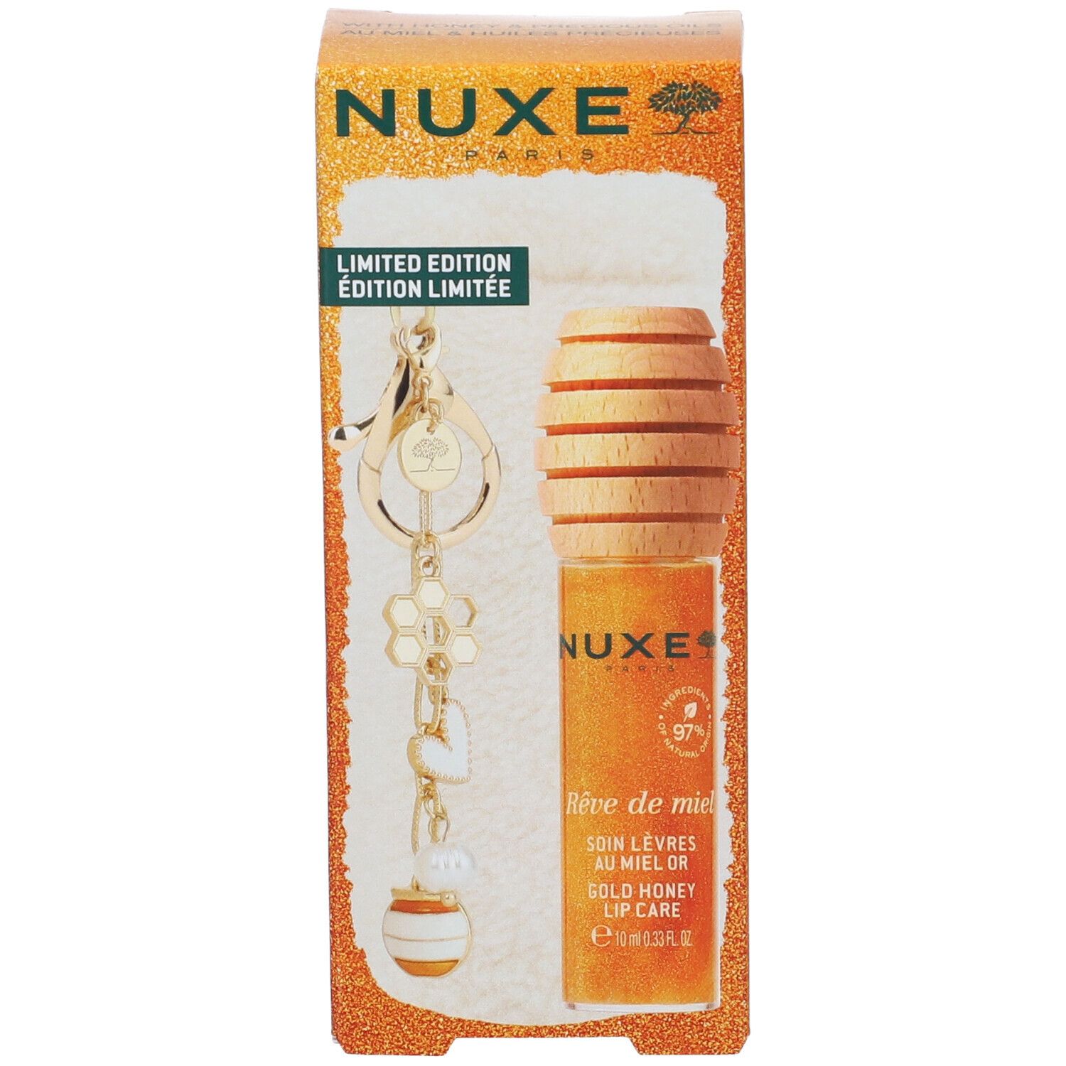 Nuxe trattamento labbra miele dorato, edizione limitata, con charm e astuccio.