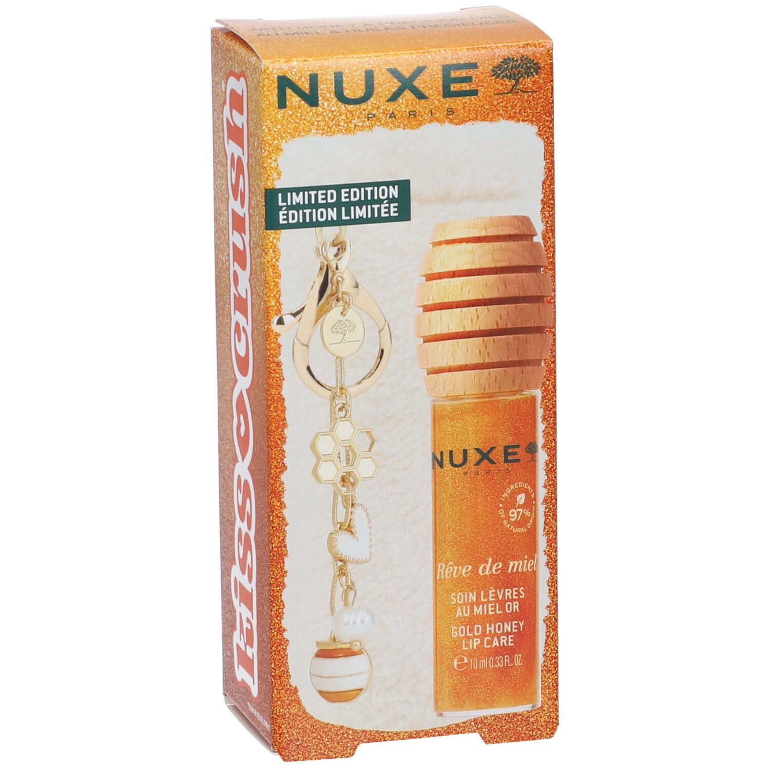 Nuxe trattamento labbra miele dorato, edizione limitata, con charm e astuccio.