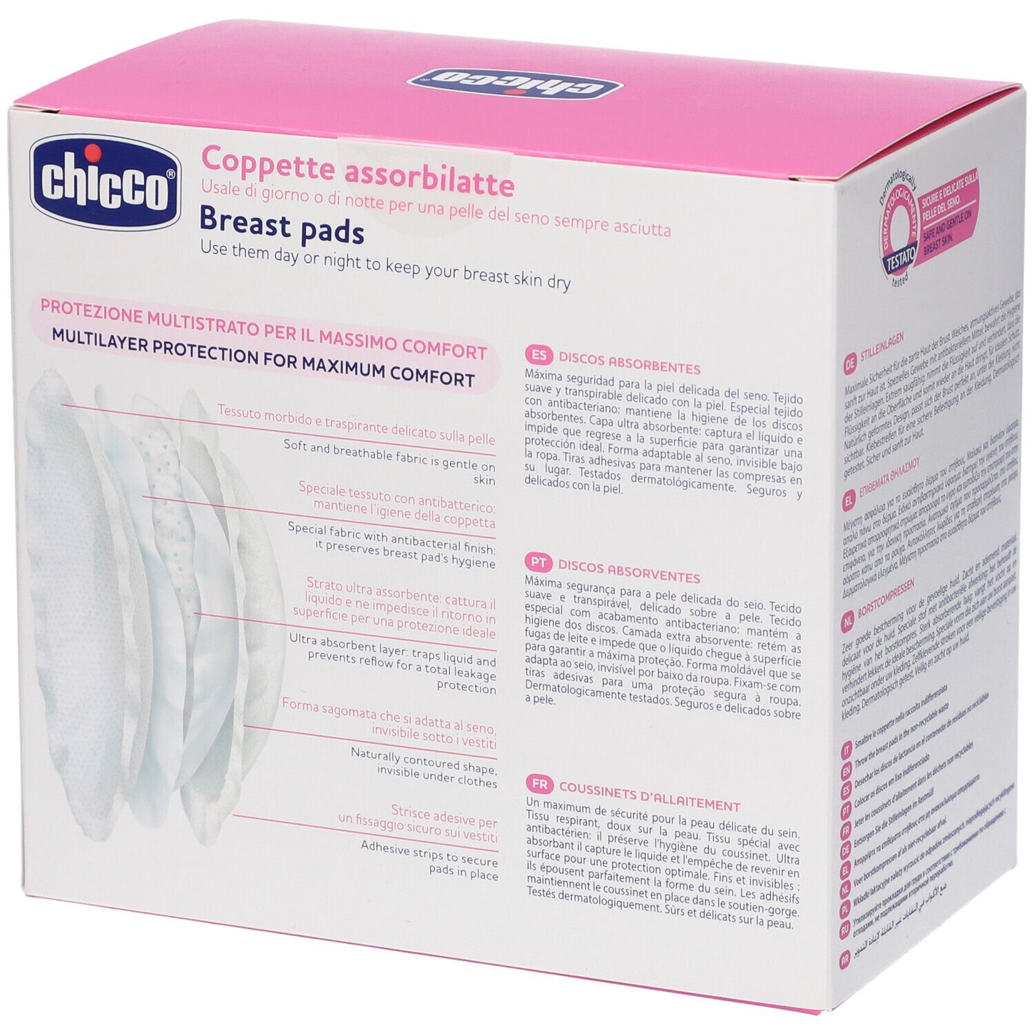 Confezione Chicco Coppette Assorbilatte, protezione multistrato per il massimo comfort.