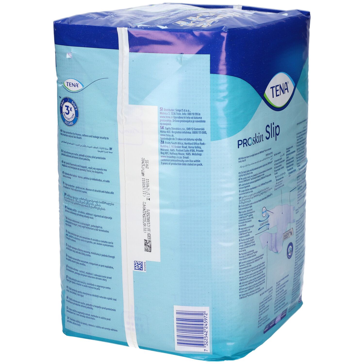 TENA PROSKIN SLIP Maxi L pannoloni, 10 pezzi, vista laterale con testo.