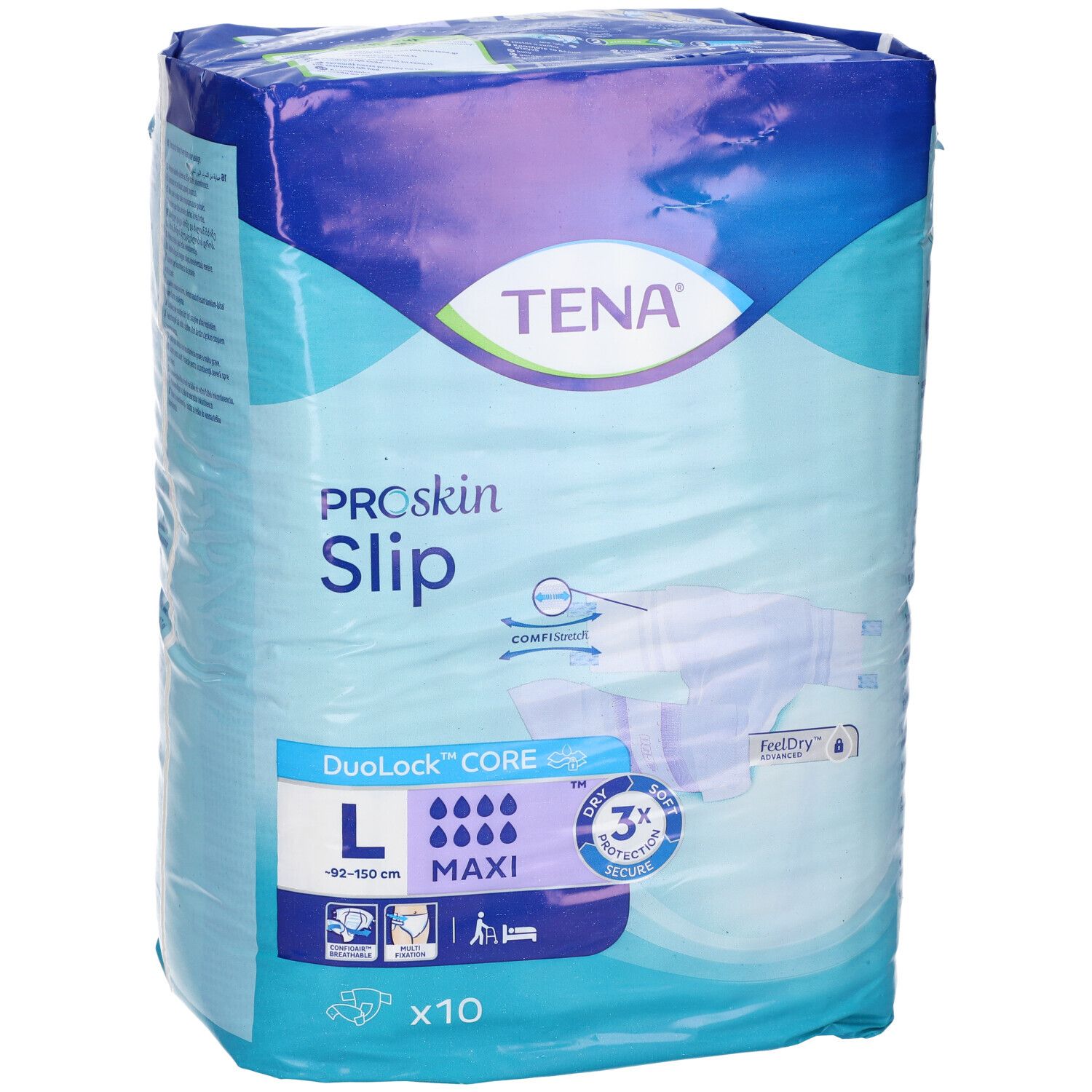 TENA PROSKIN SLIP Maxi L pannoloni, 10 pezzi, vista frontale.