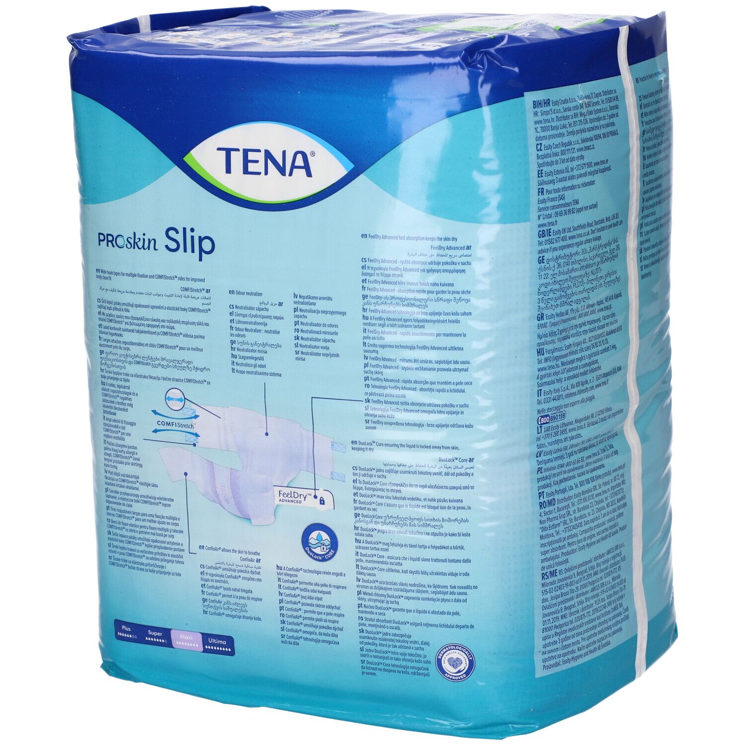 Pannolino a mutandina Tena ProSkin Slip Maxi, taglia M, 10 pezzi. Con Komfi-Stretch e indicatore umidità.