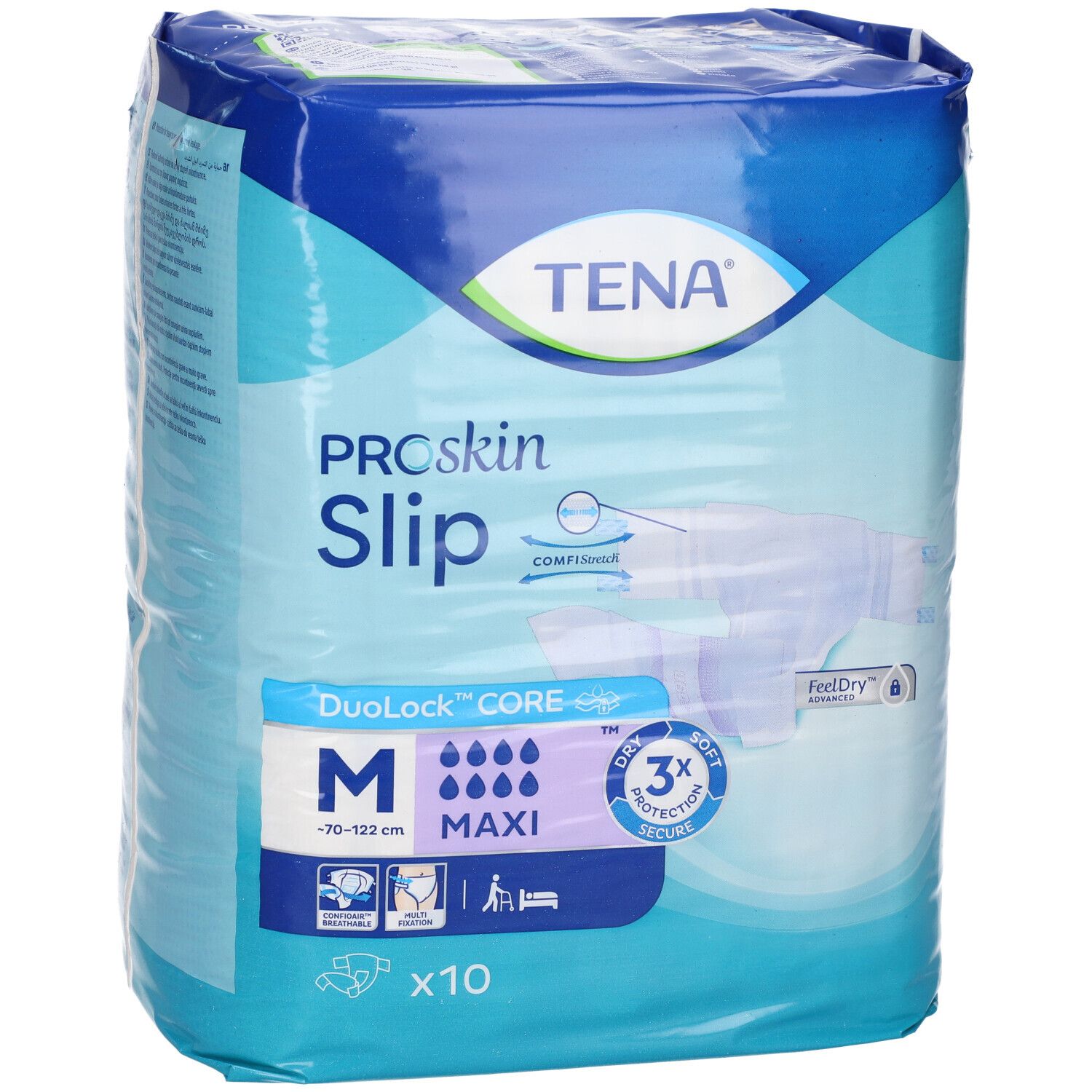 Pannolino a mutandina Tena ProSkin Slip Maxi, taglia M, 10 pezzi. Con Komfi-Stretch e protezione 3x.