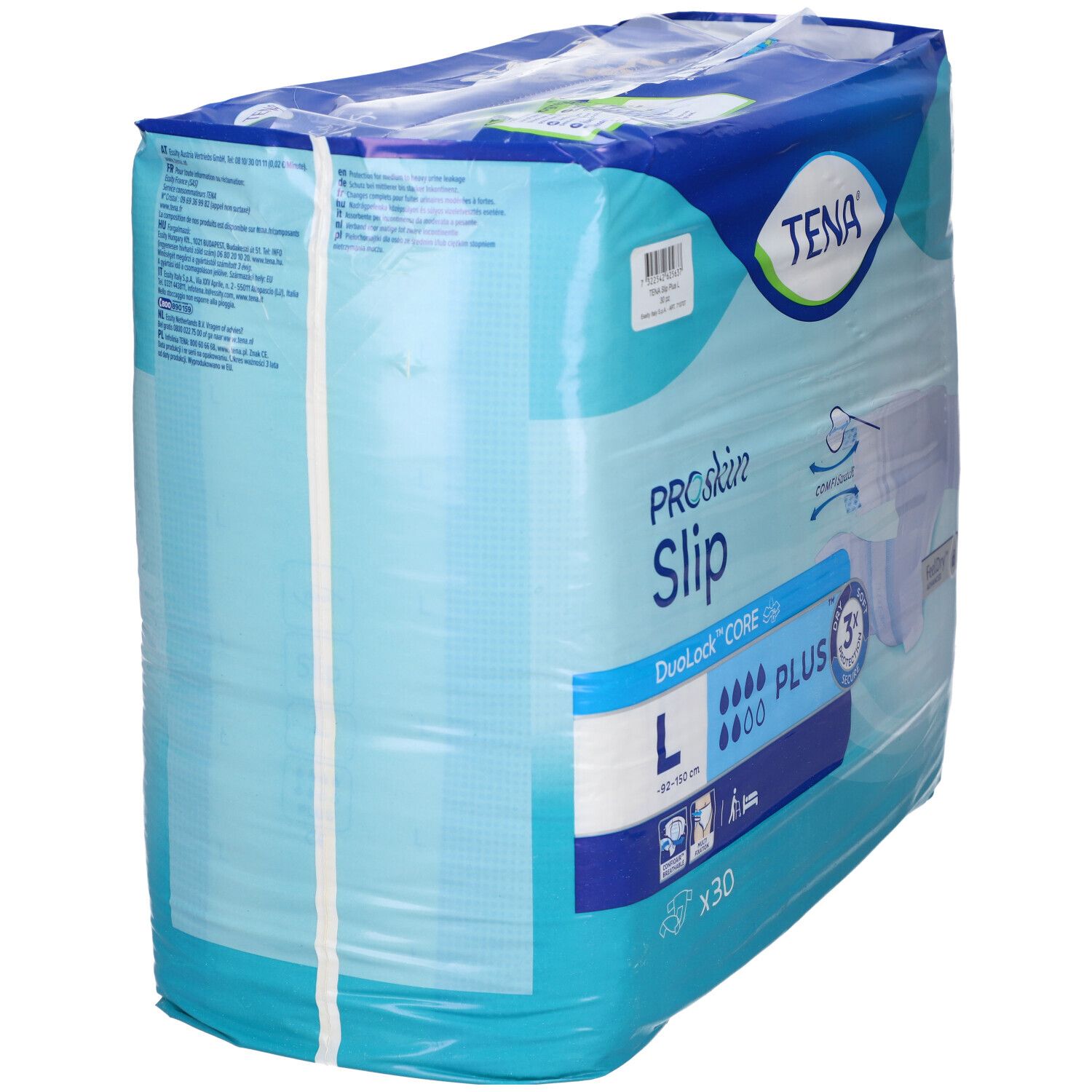 TENA ProSkin Slip Plus, Taglia L, 30 pezzi. Pannolini assorbenti con nucleo a compressione.