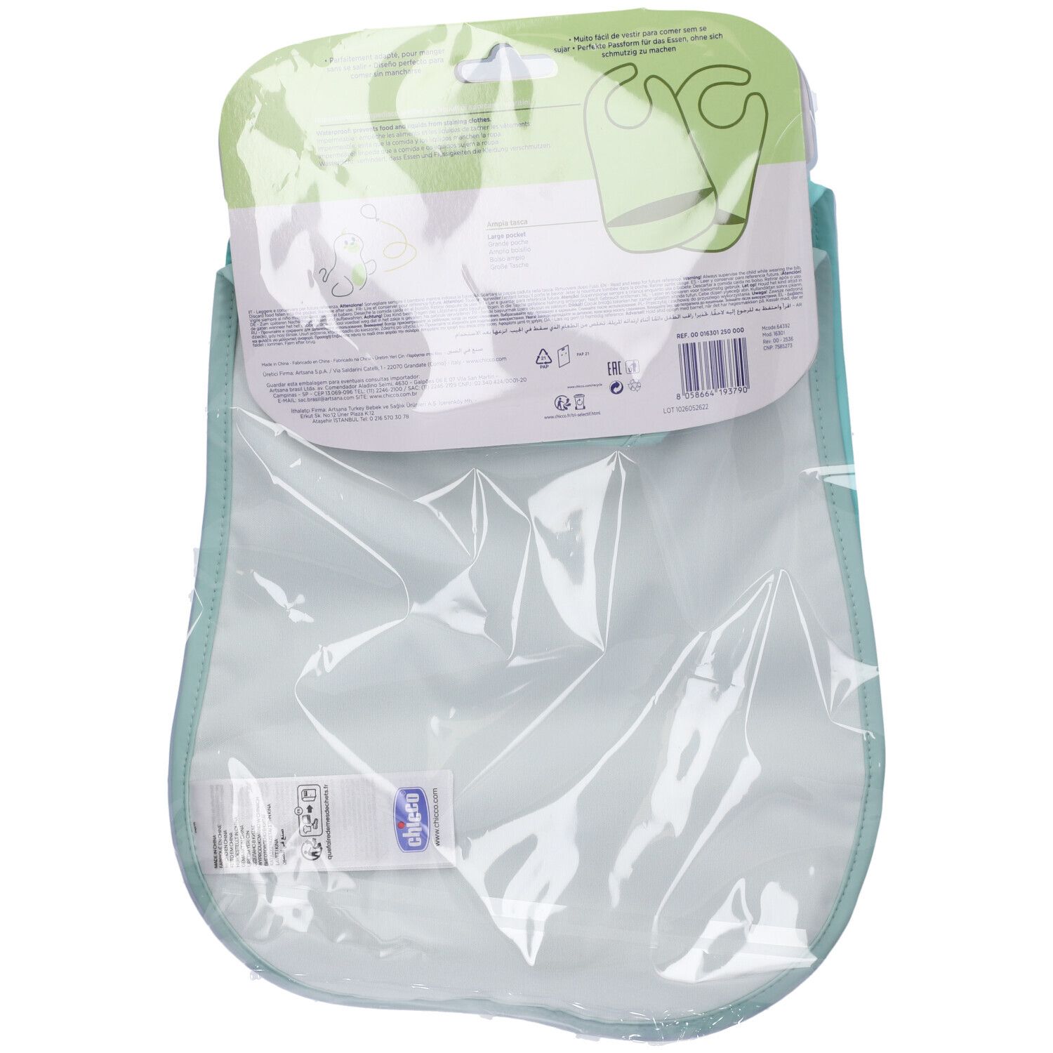 Bavaglini per neonati in confezione da due, verde menta, con tasca raccogli-pappa, lavabile.