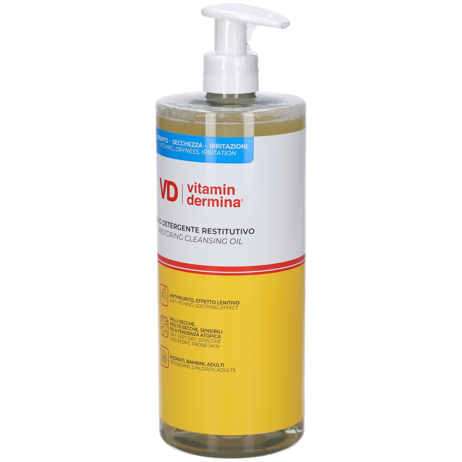 Flacone con erogatore: Olio detergente restitutivo Vitamin Dermin.