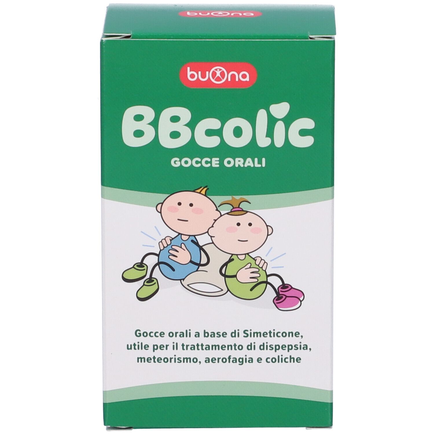 Scatola di 'BBcolic GOCCE ORALI' con illustrazione di bambini.