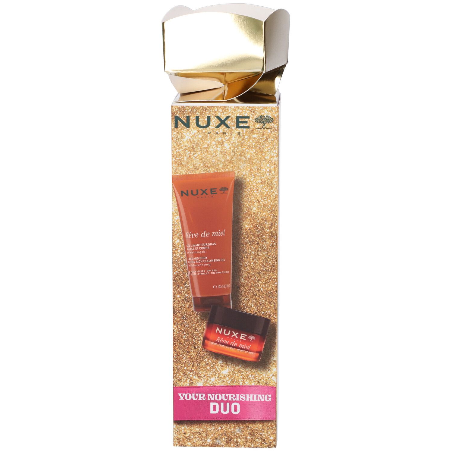 Nuxe Duo Nutriente Set con crema mani e balsamo labbra.