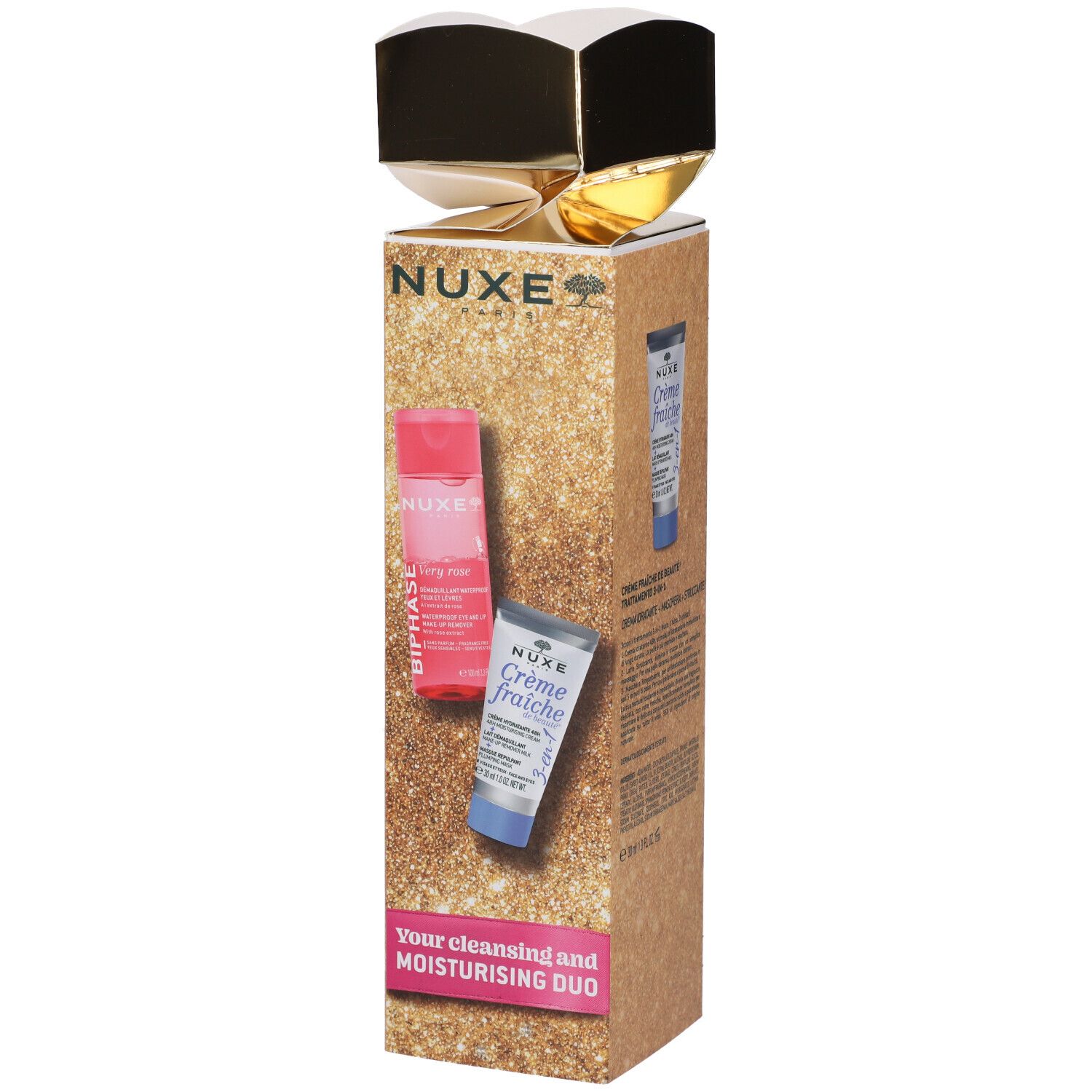 Confezione regalo Nuxe con olio detergente Biphase e crema idratante Crème Fraîche.