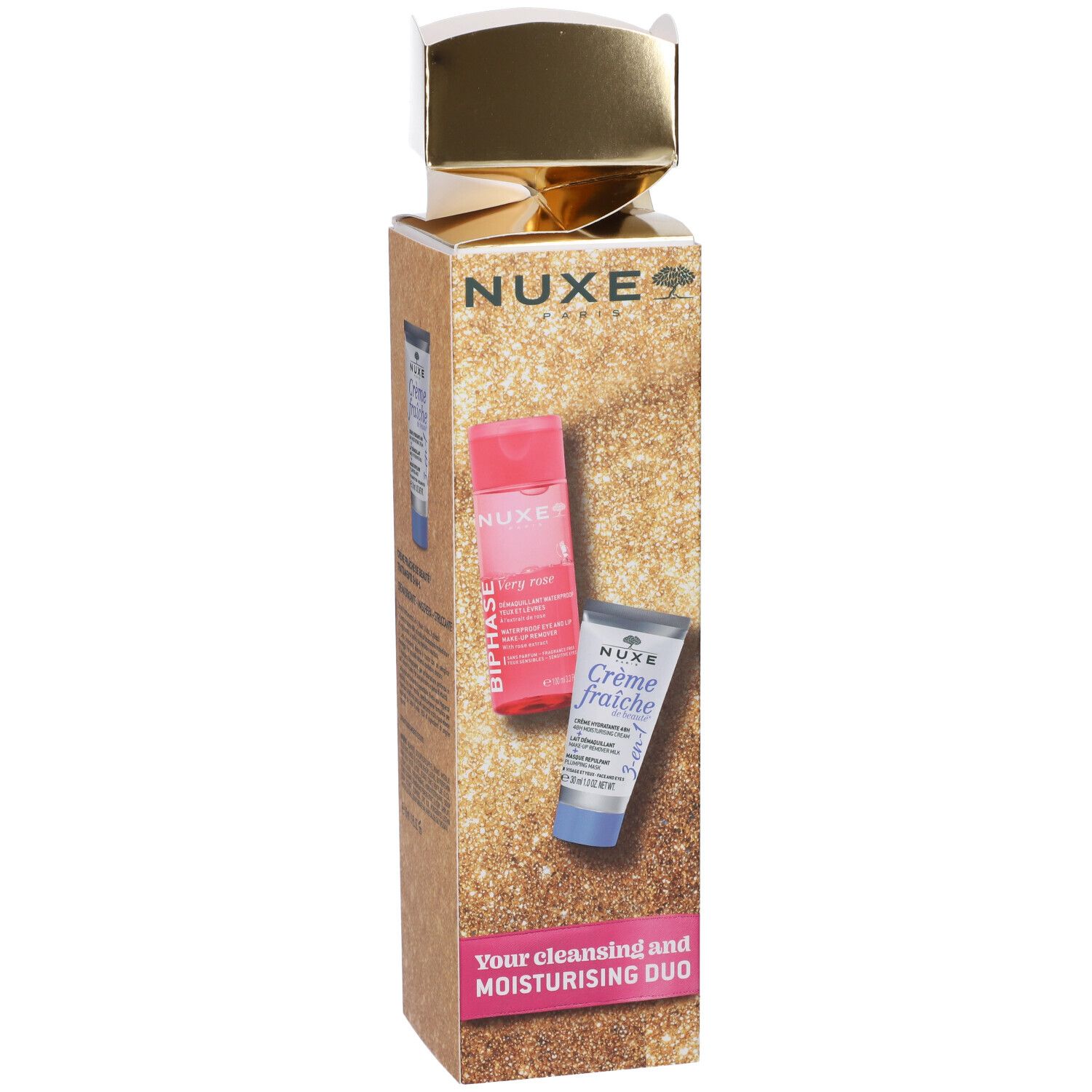 Confezione di un set regalo Nuxe con bagnoschiuma e crema corpo. Rosa.
