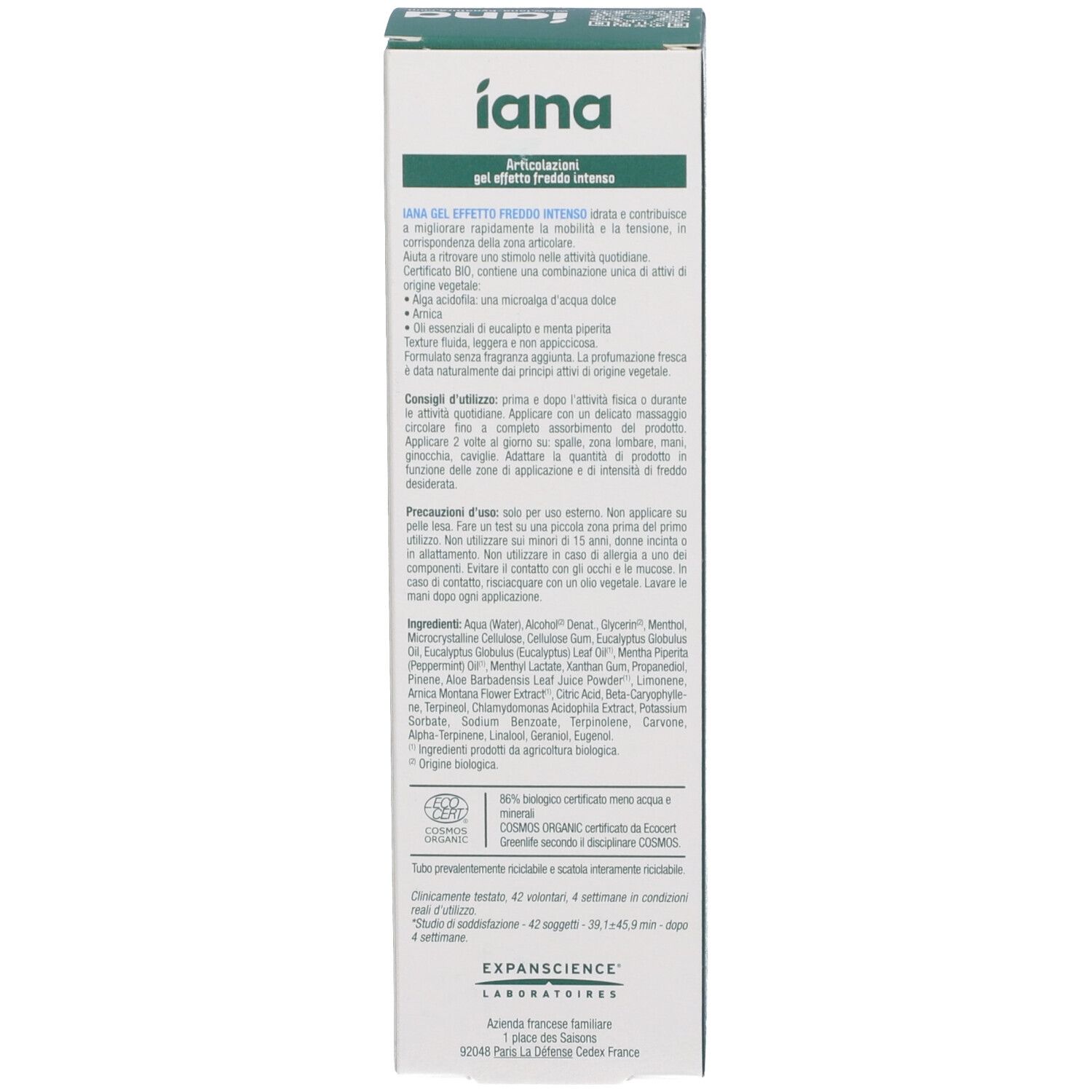 Iana Articulazioni Gel effetto fresco intenso scatola.