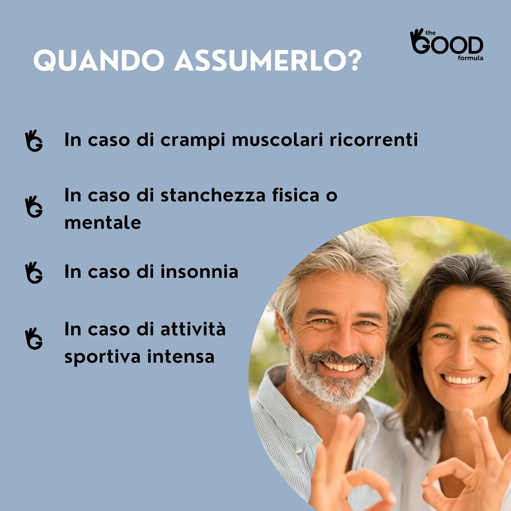 Quando assumerlo: In caso di crampi, stanchezza, insonnia, sport intenso.