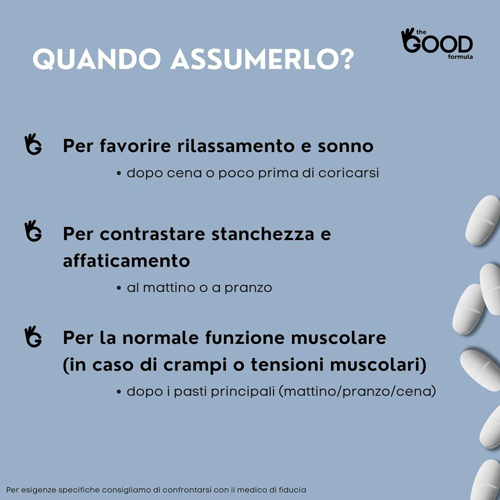 Consigli di assunzione: Per rilassamento, contro stanchezza, per funzione muscolare.