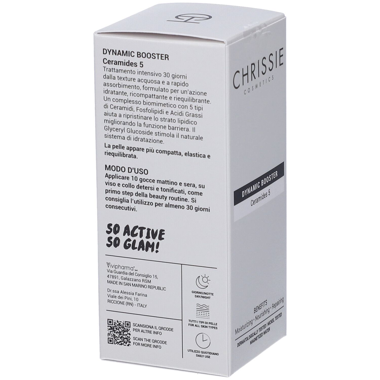 Confezione Chrissie Cosmetics Dynamic Booster Ceramides 5, descrizione italiana.