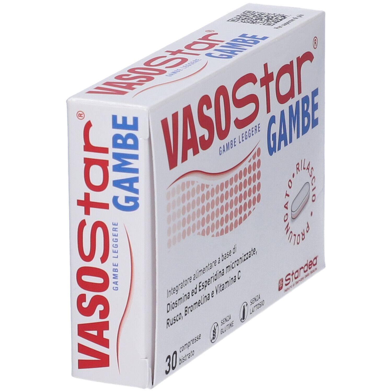 Confezione Vasostar Gambe, 30 compresse, vista di lato.