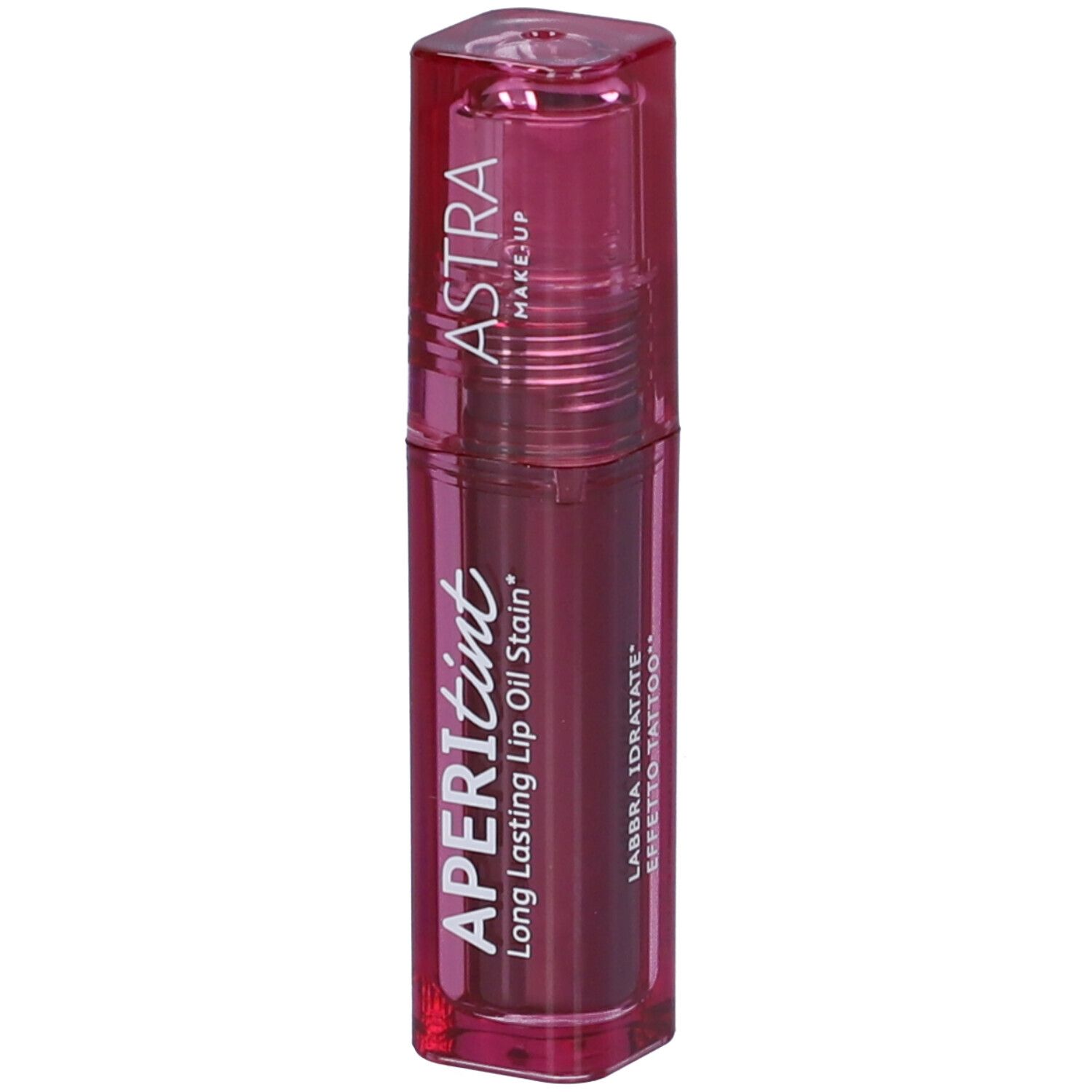 Astra Make-Up Aperitint Long Lasting Lip Oil Stain, tonalità 05 Bitter, con scritta 'Labbra Idratate Effetto Tattoo'.