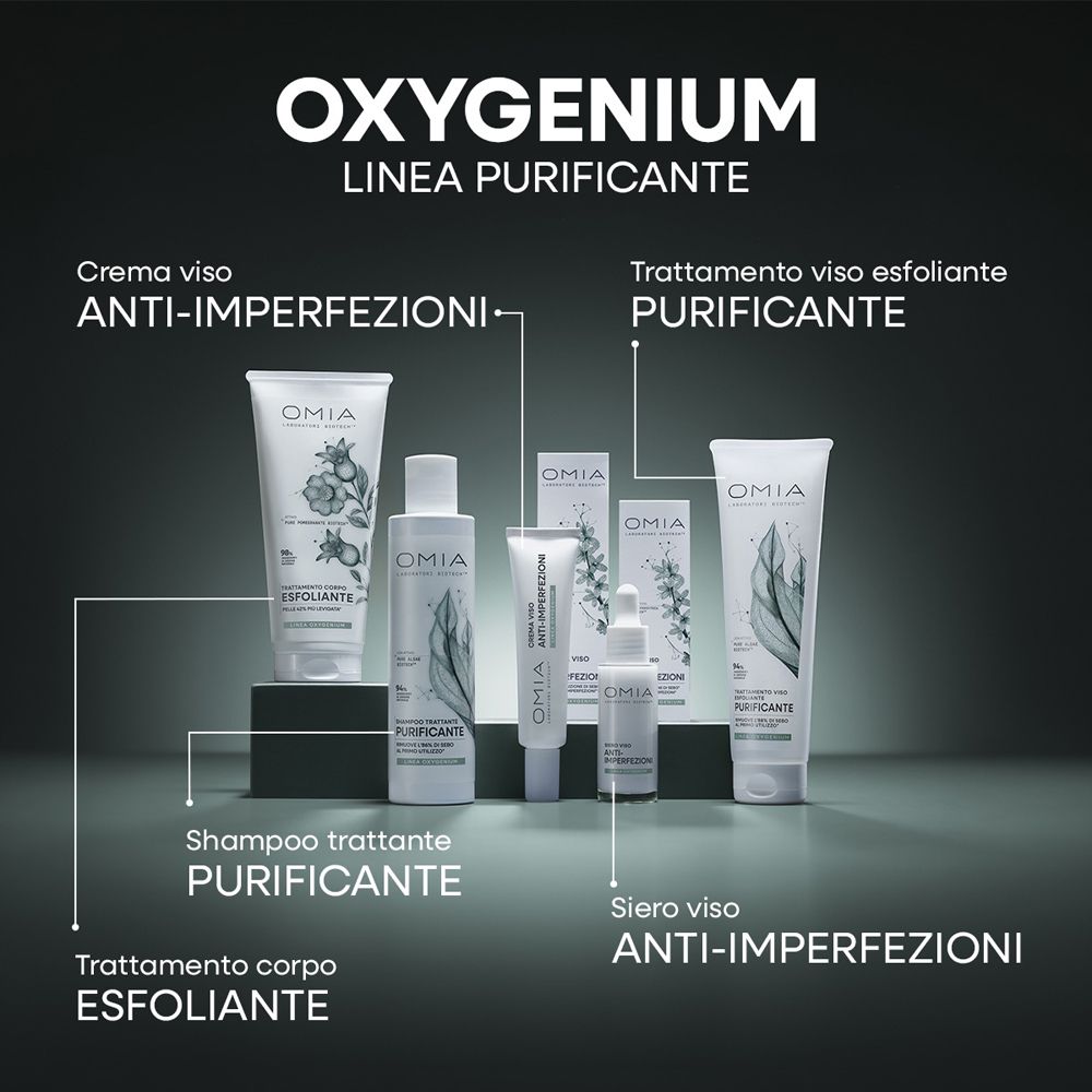 Linea OMIA BIOTECH Oxygenium Purificante con vari articoli.