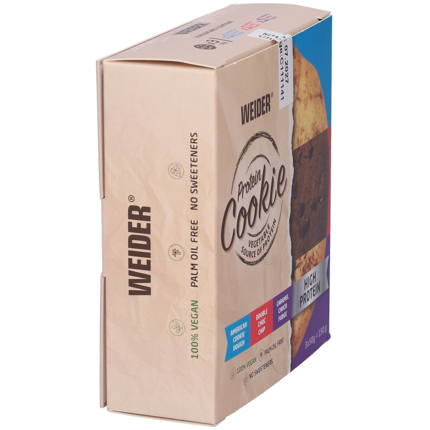 WEIDER Protein Cookie confezione, lato: 100% Vegano, Senza Olio di Palma, Senza Dolcificanti.