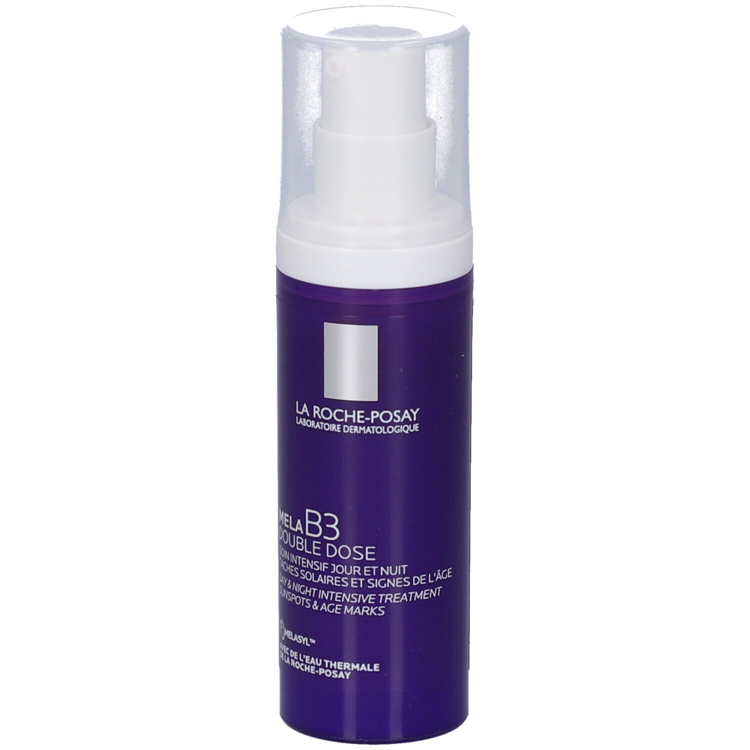 Crema viso La Roche-Posay Mela B3 Double Dose con erogatore, vista frontale.