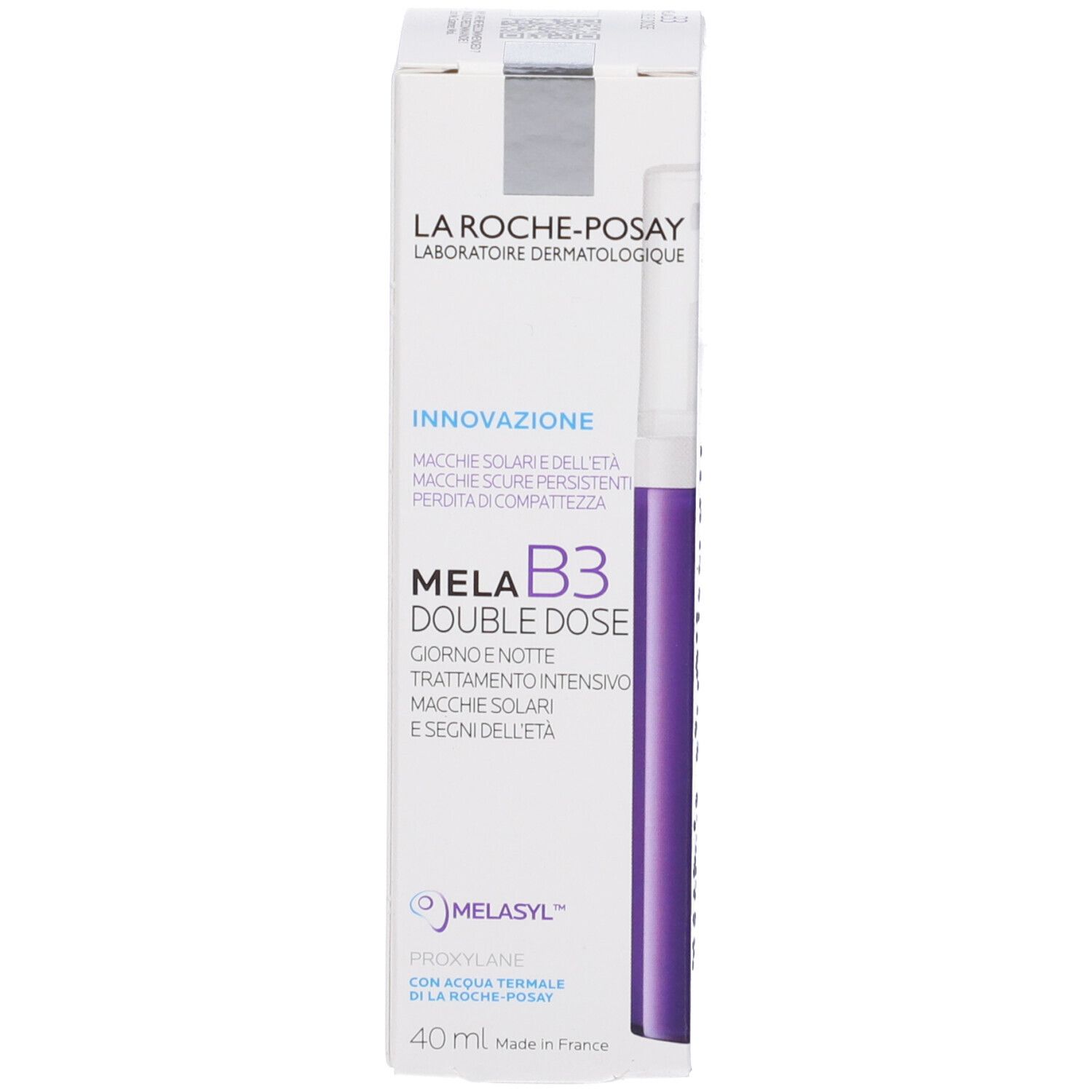 Scatola della crema viso La Roche-Posay Mela B3 Double Dose con informazioni.