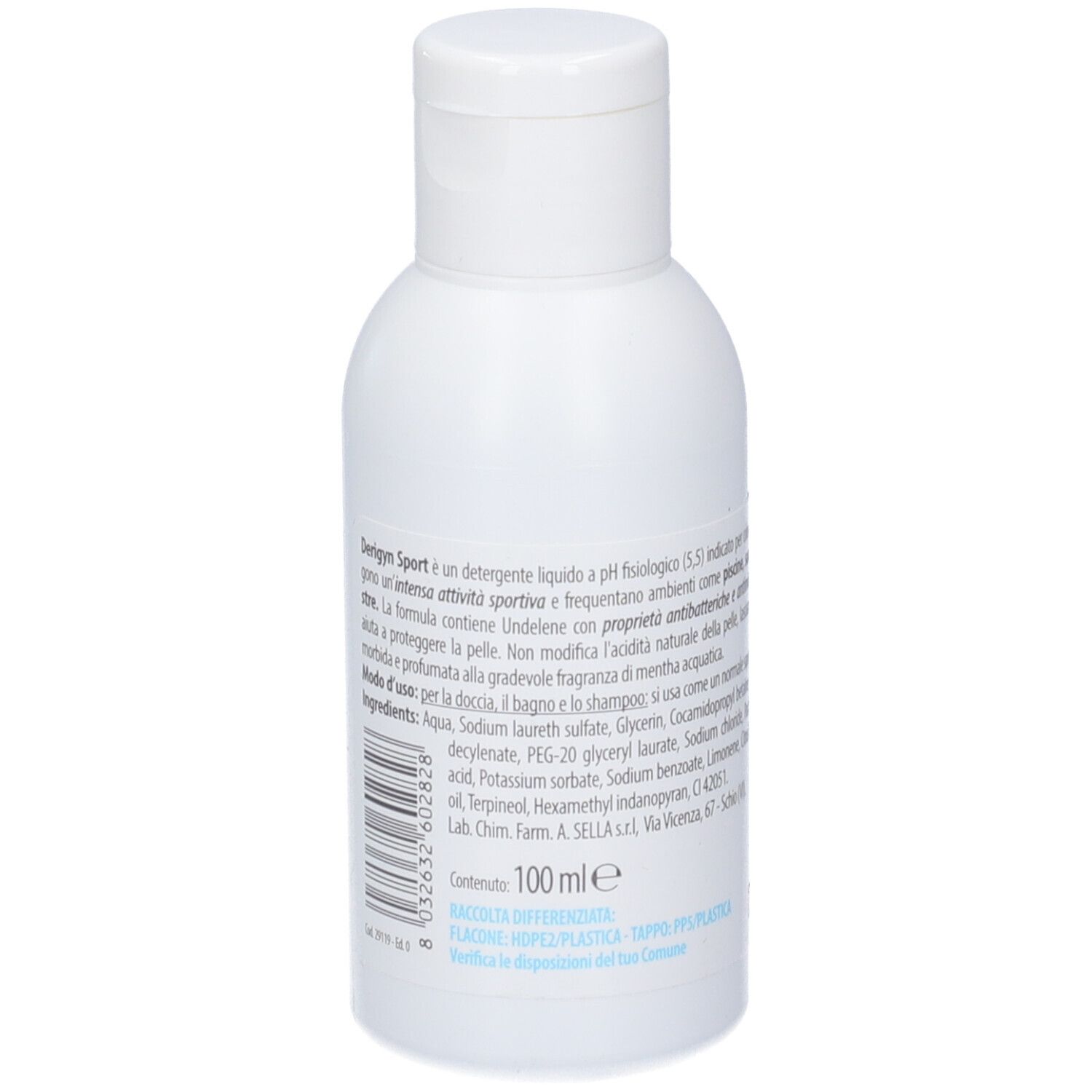 Flacone bianco con etichetta, contenuto 100 ml.