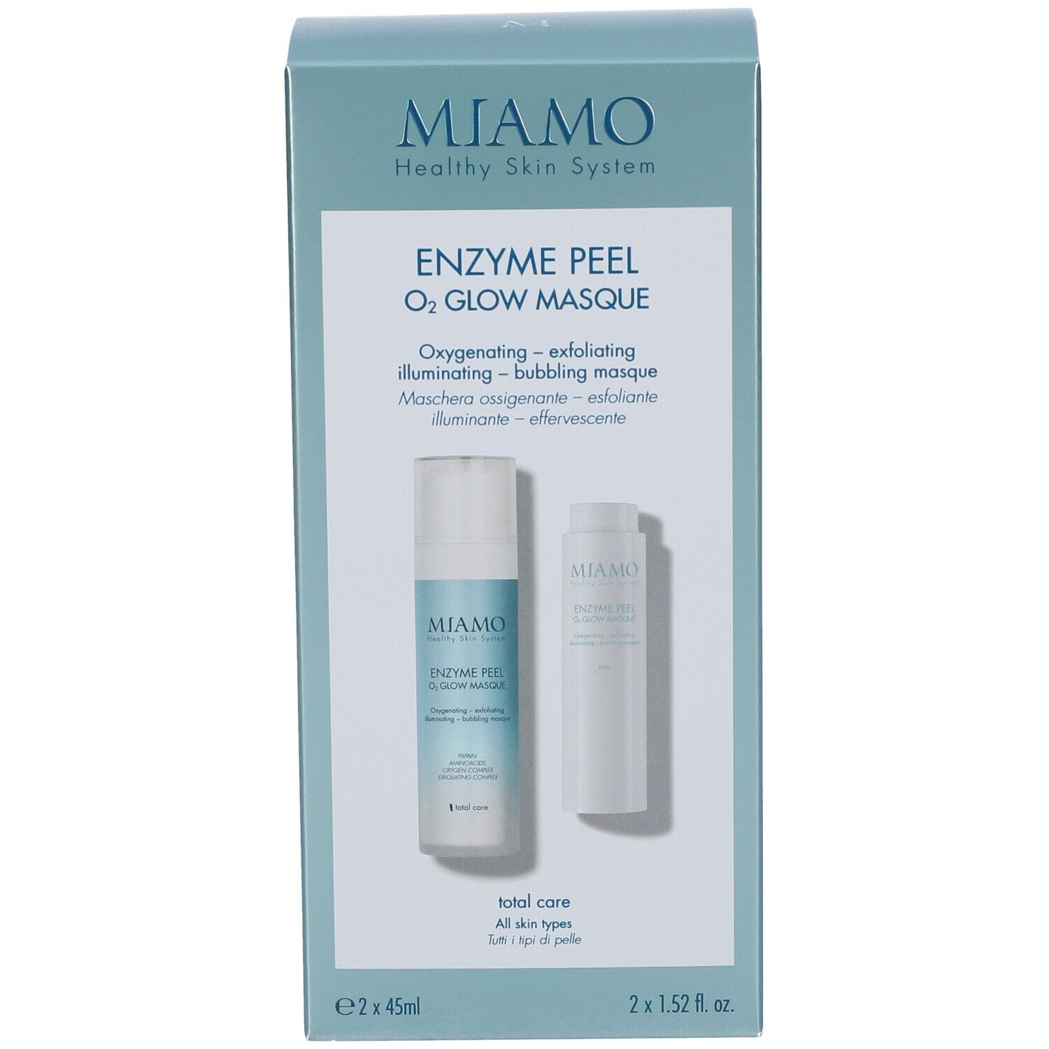 MIAMO Enzyme Peel O2 Glow Masque Set con due flaconi.