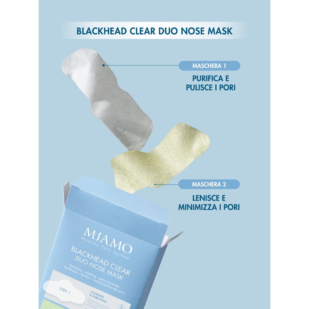 Miamo Blackhead Clear Duo Nose Mask: due maschere nasali, Step 1 e Step 2.