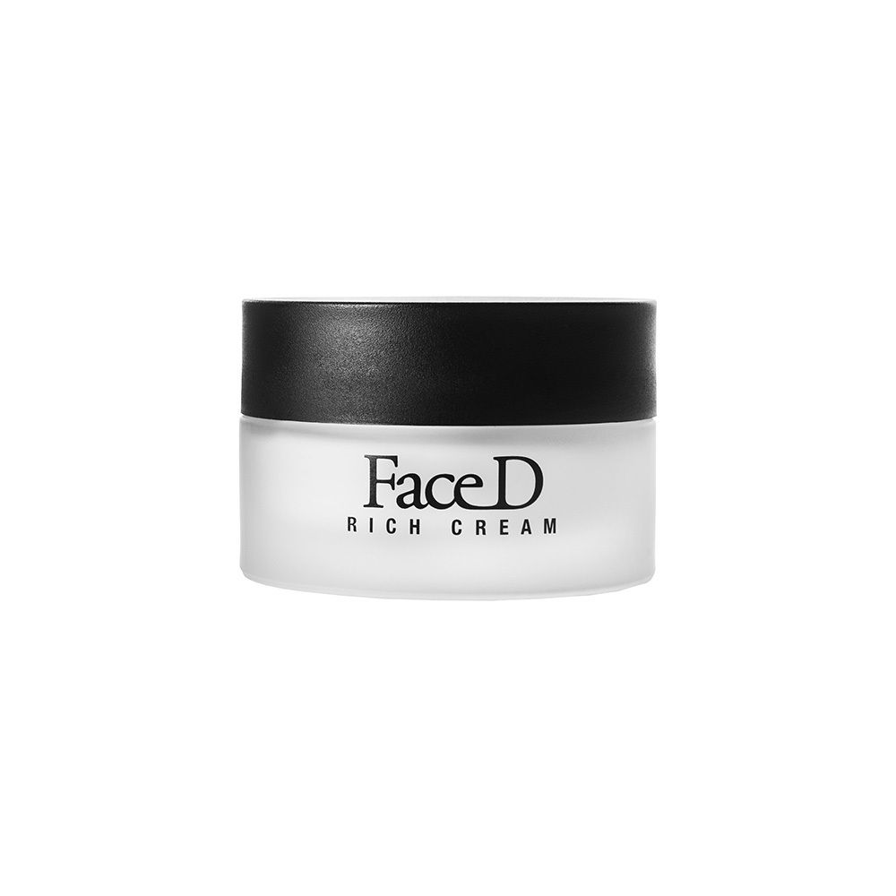 Vasetto FaceD Rich Cream con tappo nero.