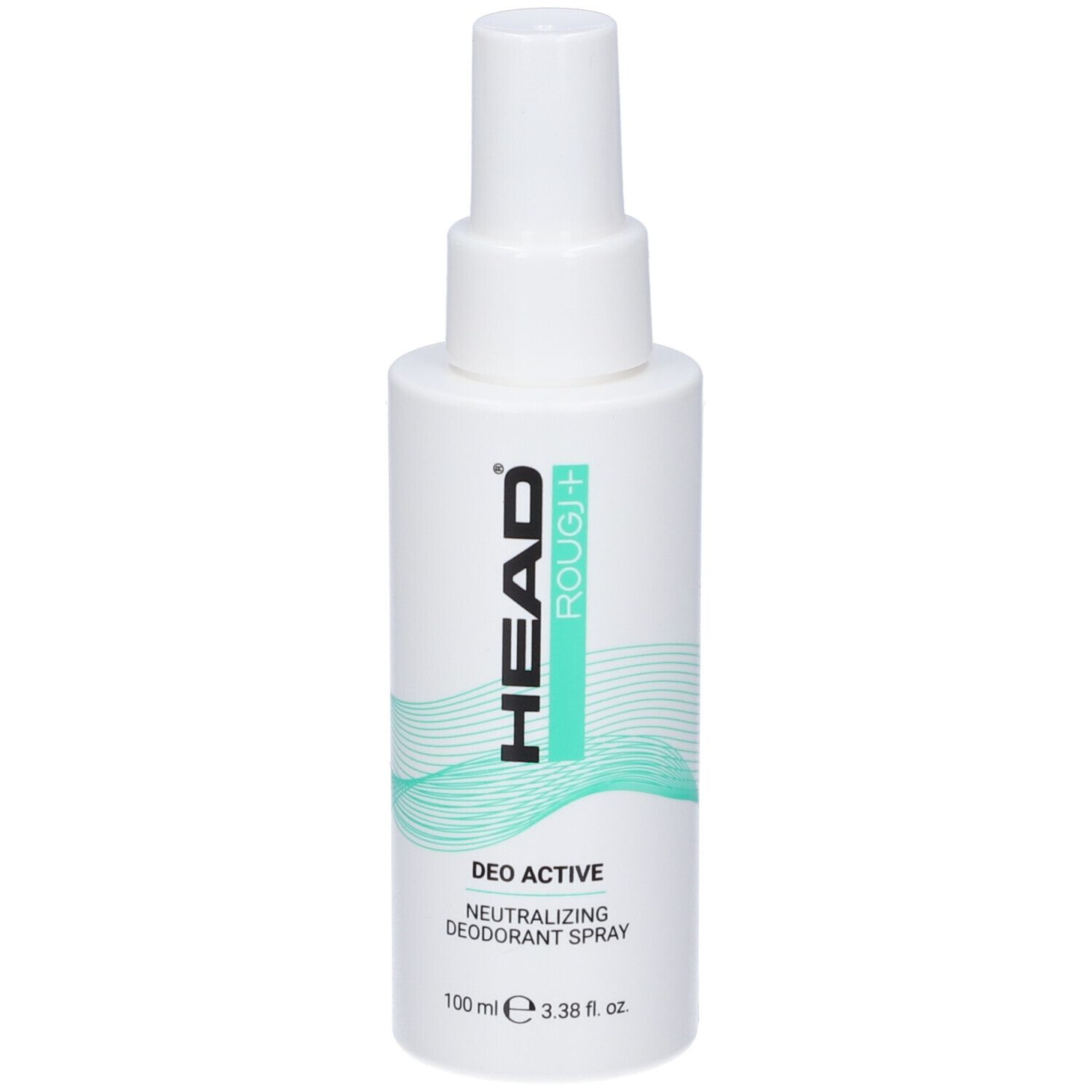 Flacone spray bianco con scritta "HEAD ROUGE+ DEO ACTIVE NEUTRALIZING DEODORANT SPRAY", 100 ml.