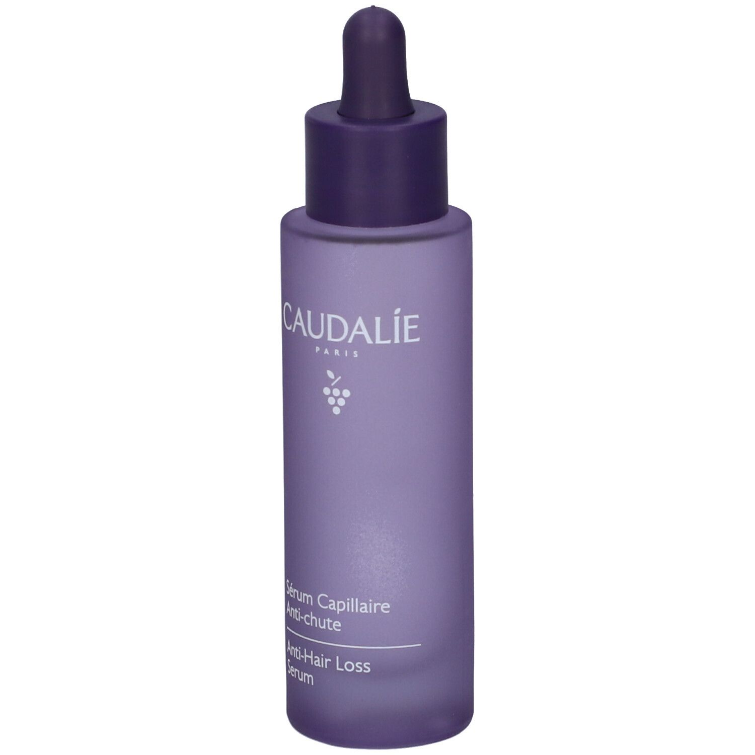 Flacone viola con tappo a pipetta, Siero Capelli Anticaduta Caudalie.