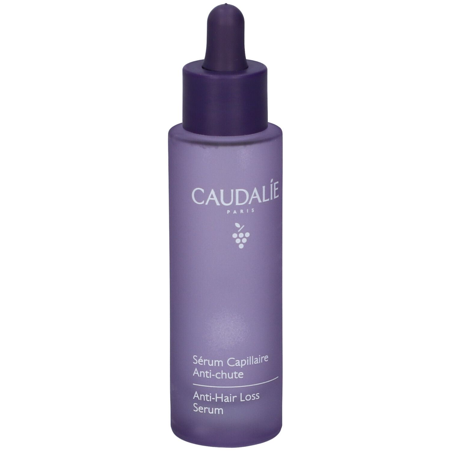 Flacone viola con tappo a pipetta, Siero Capelli Anticaduta Caudalie.