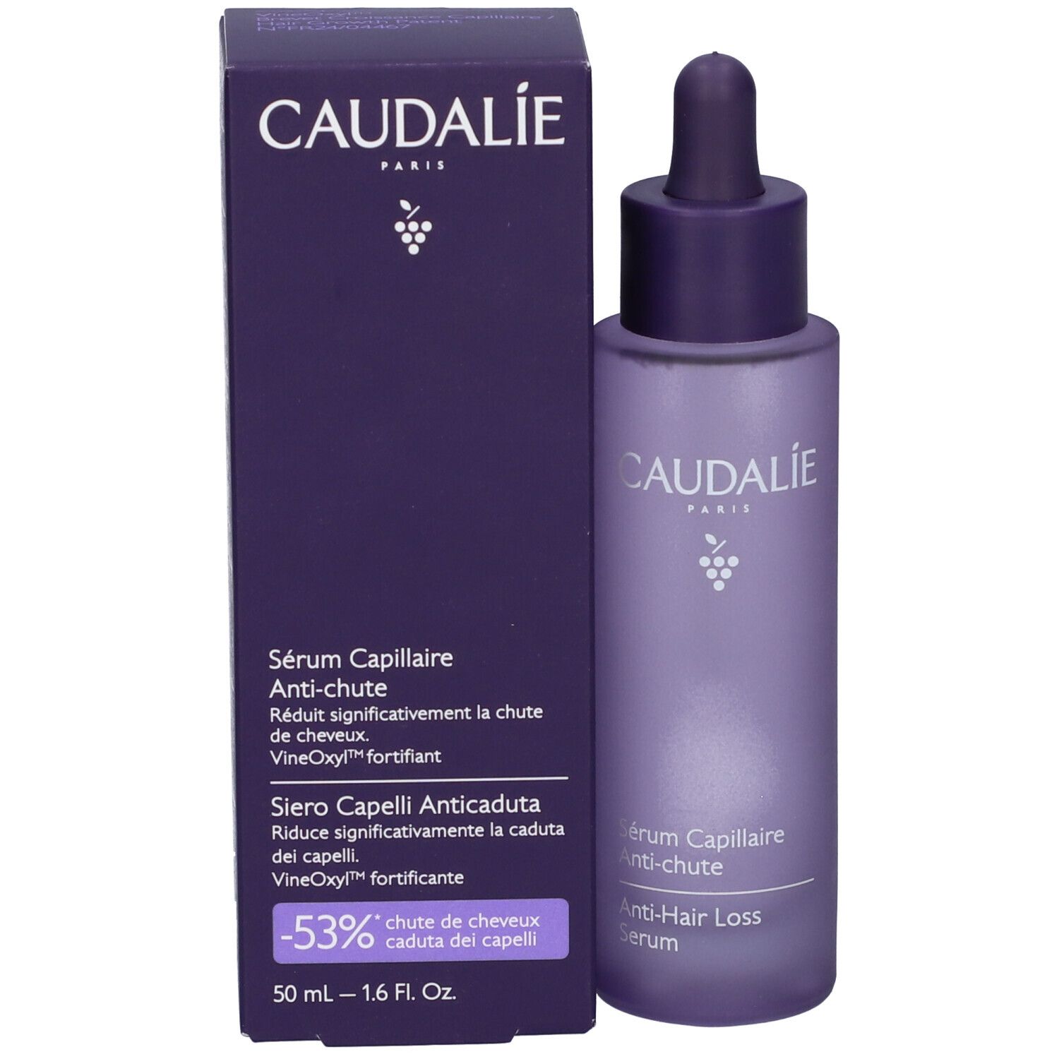 Flacone e confezione Siero Capelli Anticaduta Caudalie, 50ml.