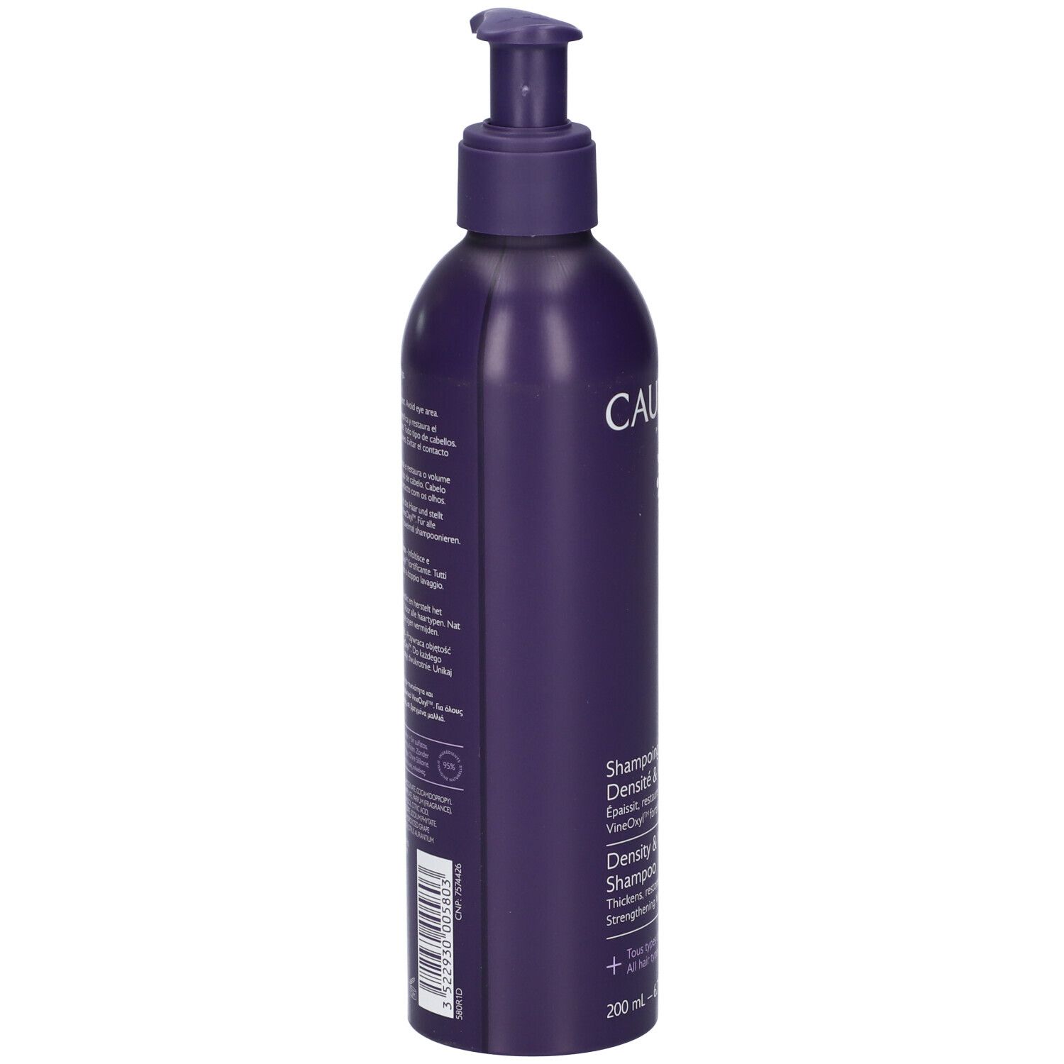 Retro del flacone Caudalie viola con erogatore a pompa, 200ml.
