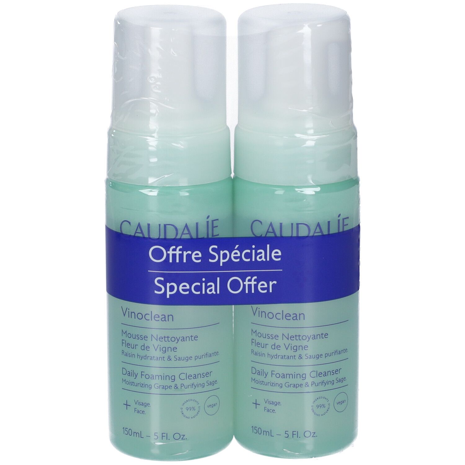 Due flaconi Caudalie Vinoclean Daily Foaming Cleanser da 150ml.