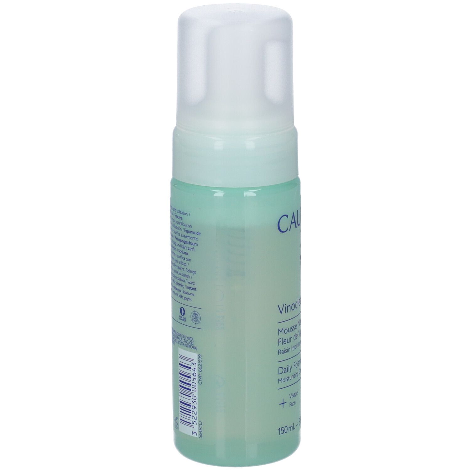 Caudalie Vinoclean Mousse Nettoyante prodotto per la cura della pelle in un erogatore trasparente.
