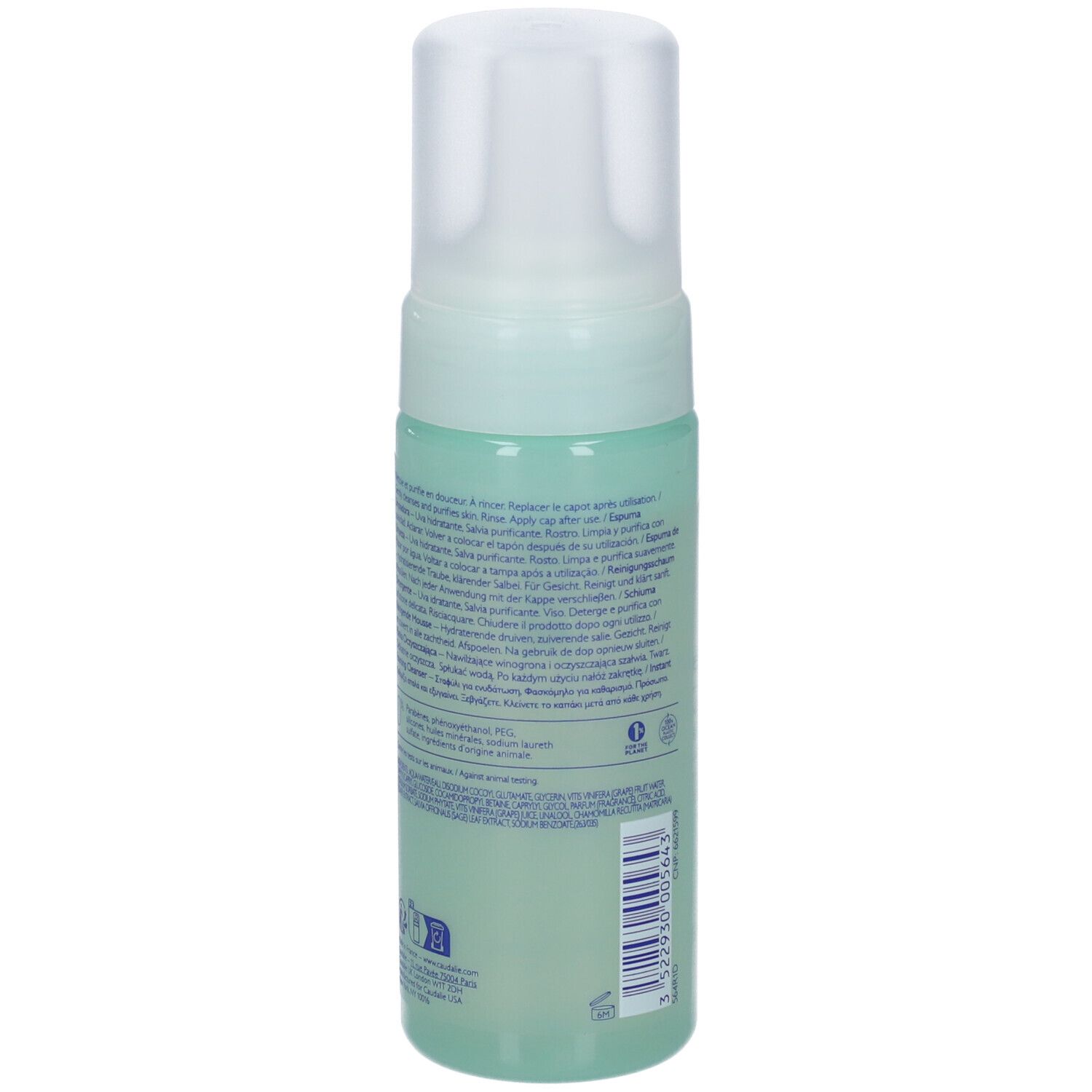 Flacone di detergente schiumogeno verde con erogatore a pompa bianco.