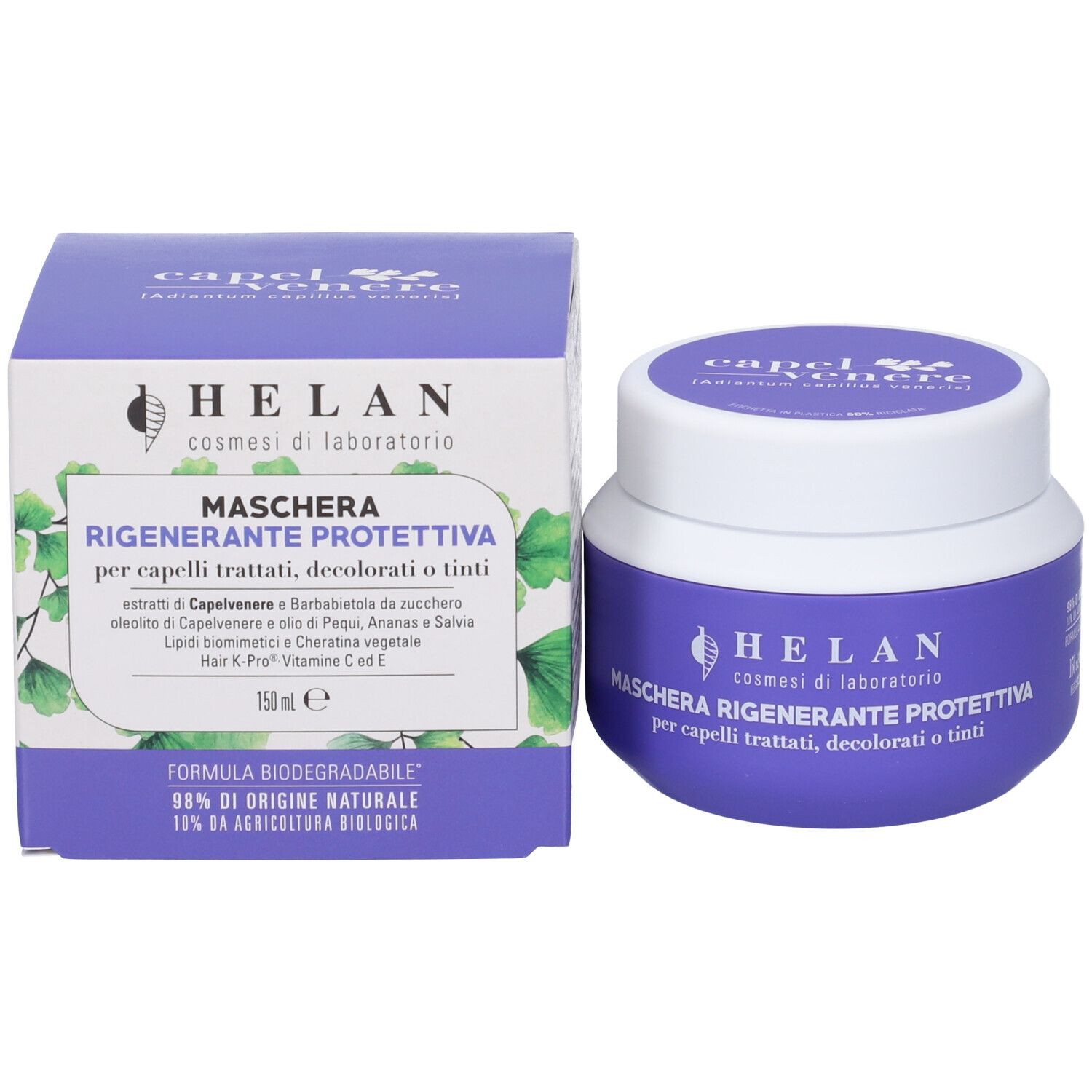 Vasetto e scatola Helan Capelvenere maschera capelli con foglie di ginkgo.