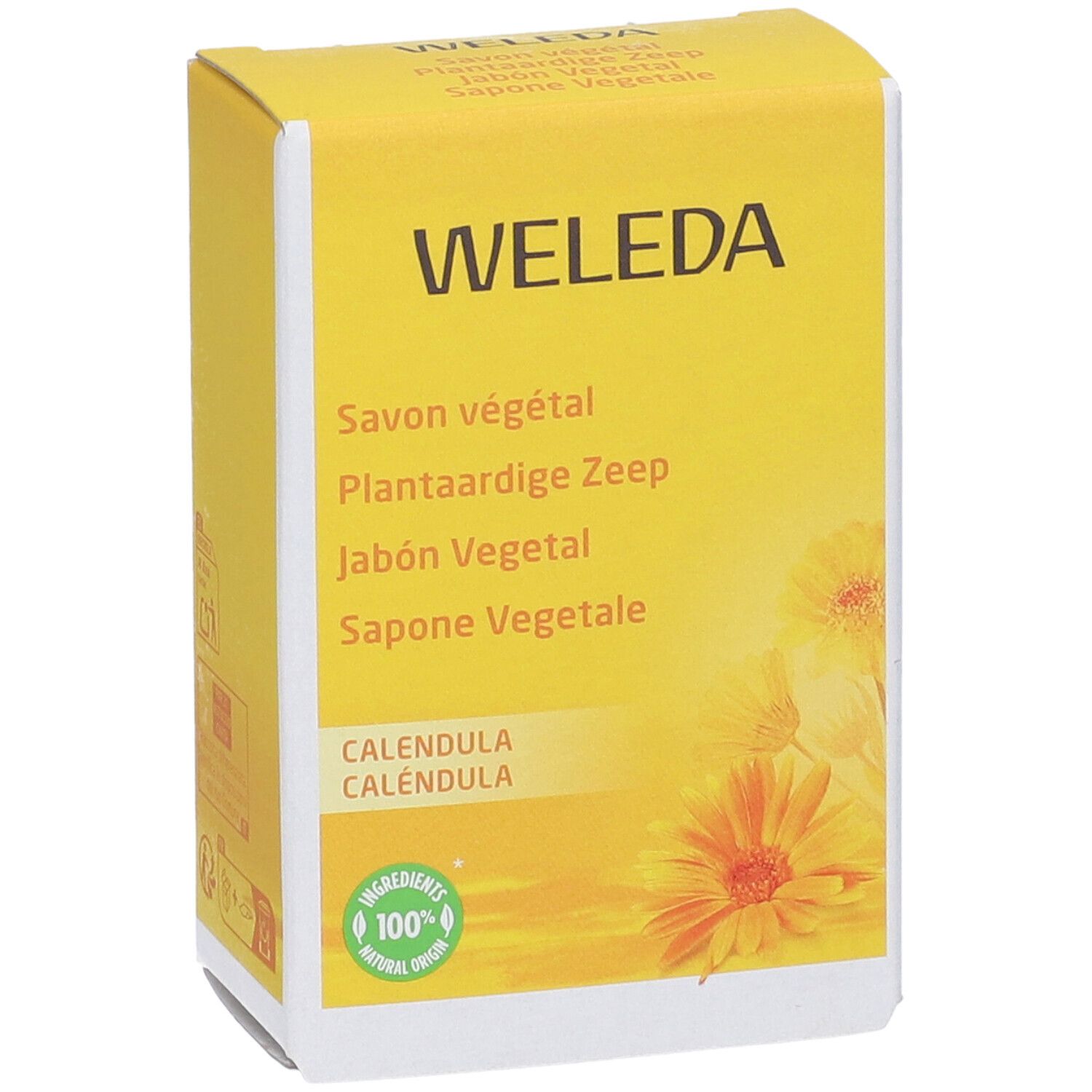 Scatola di sapone Weleda Calendula, sapone vegetale, ingredienti 100% naturali.