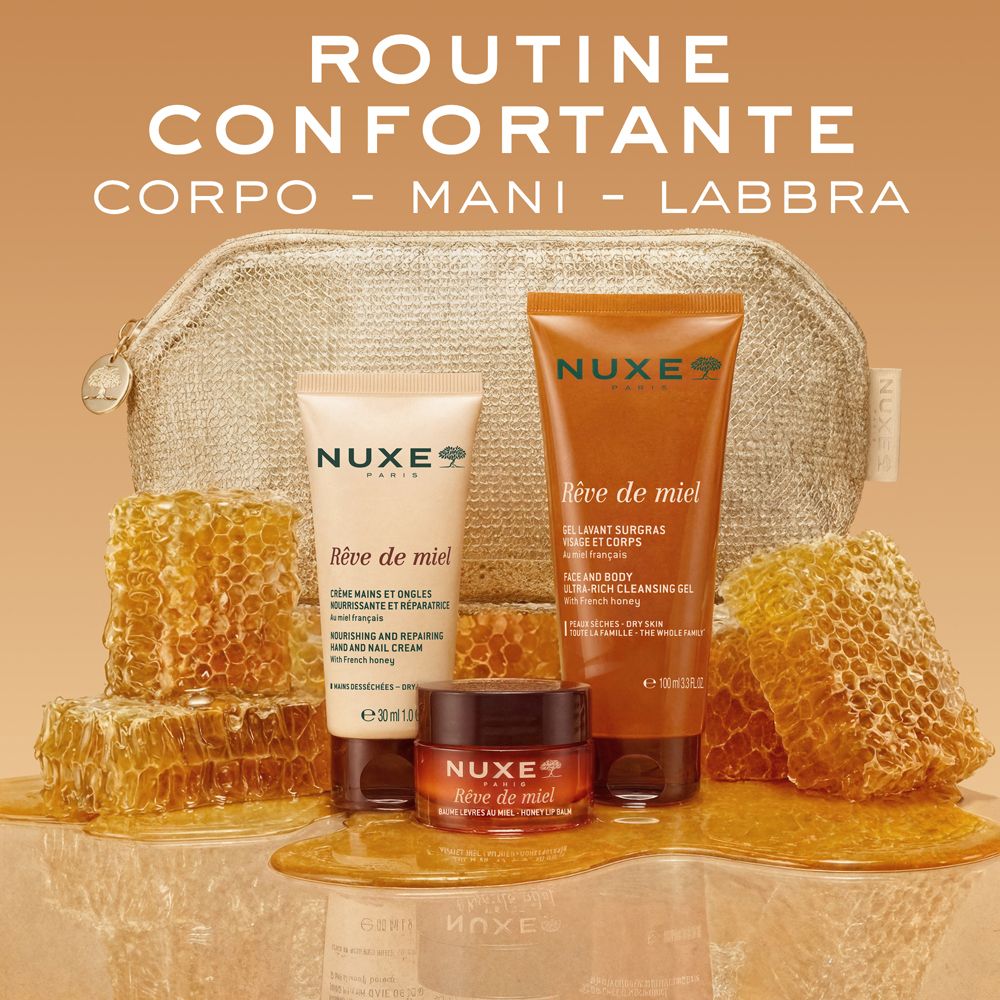 Set NUXE Rêve de miel con favi: Gel doccia corpo, crema mani e unghie, balsamo labbra.