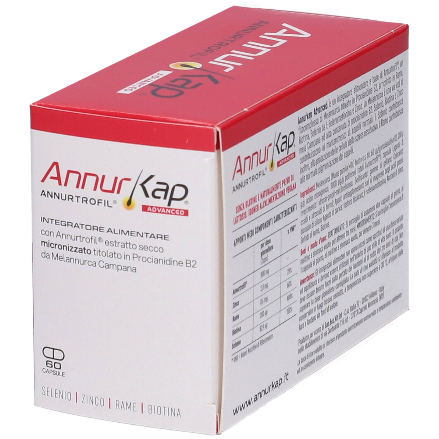 Confezione AnnurKap Advanced, vista prospettica, 60 capsule.