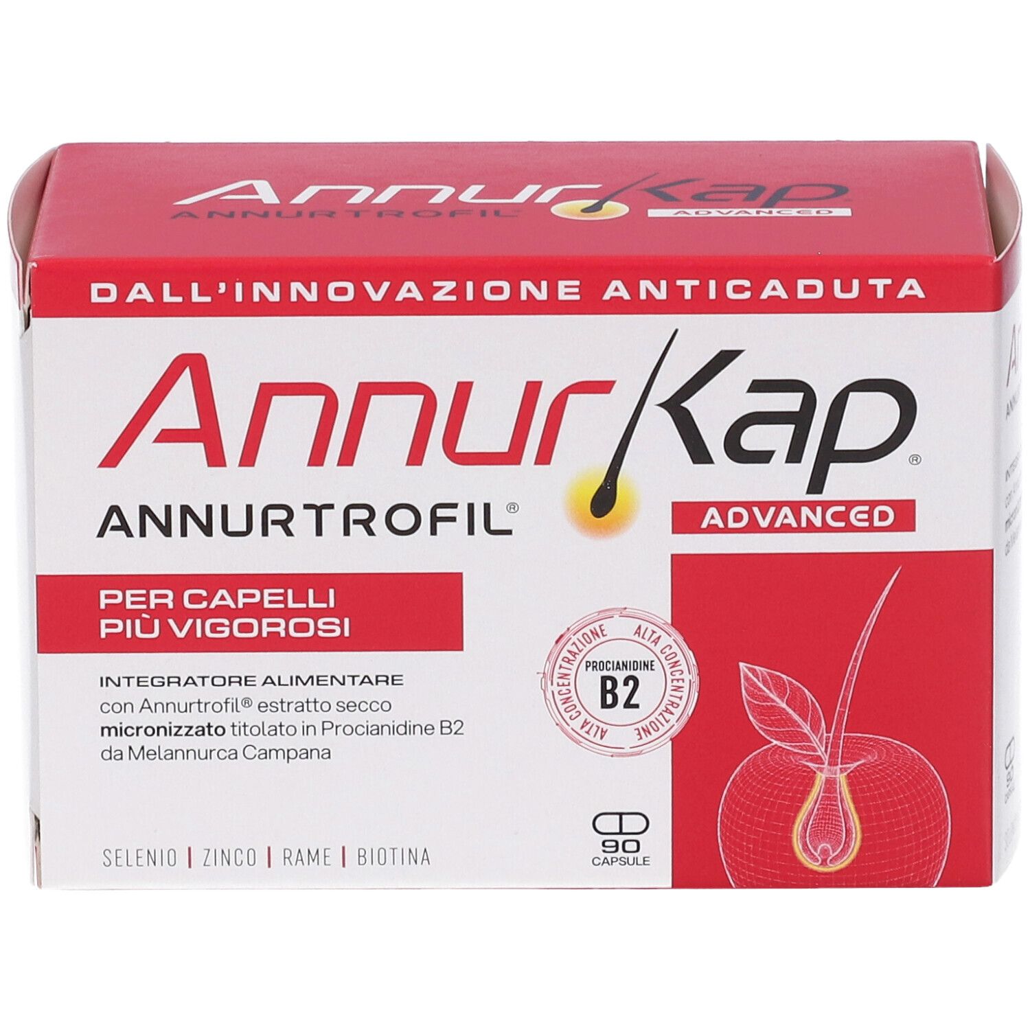 Confezione AnnurKap Advanced da 90 capsule per capelli più vigorosi.