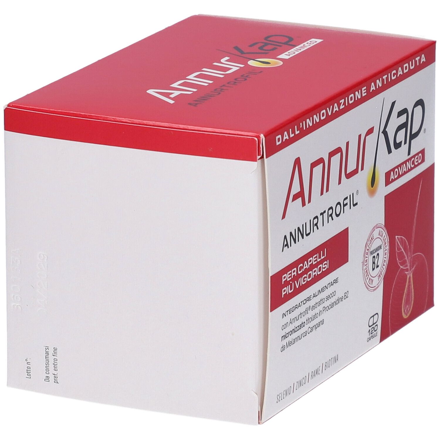 Confezione AnnurKap Advanced, vista laterale con informazioni sul prodotto.