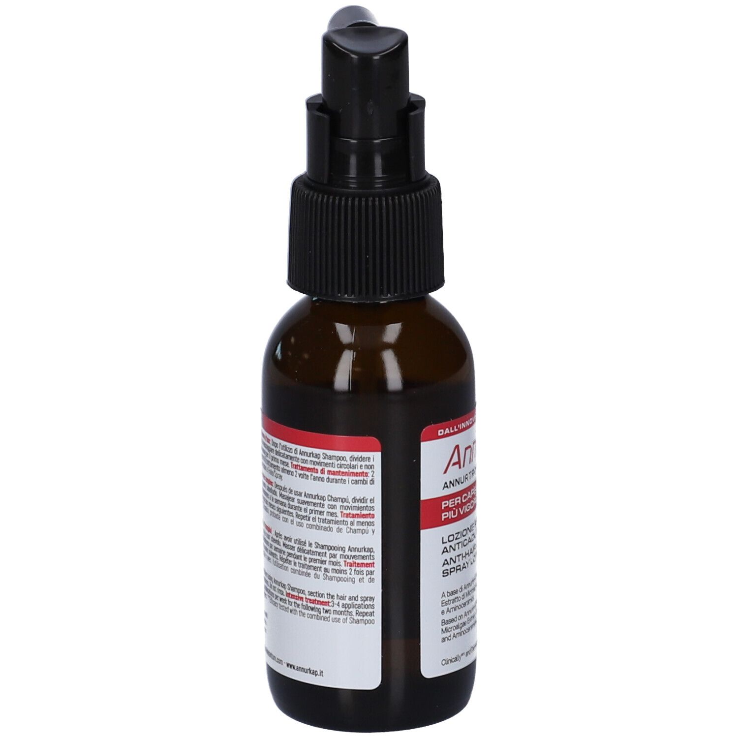 Flacone spray AnnurKap Advanced, vista laterale.