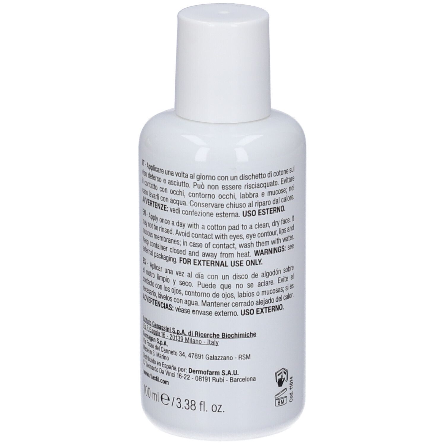 Contenitore bianco con 100 ml di liquido.